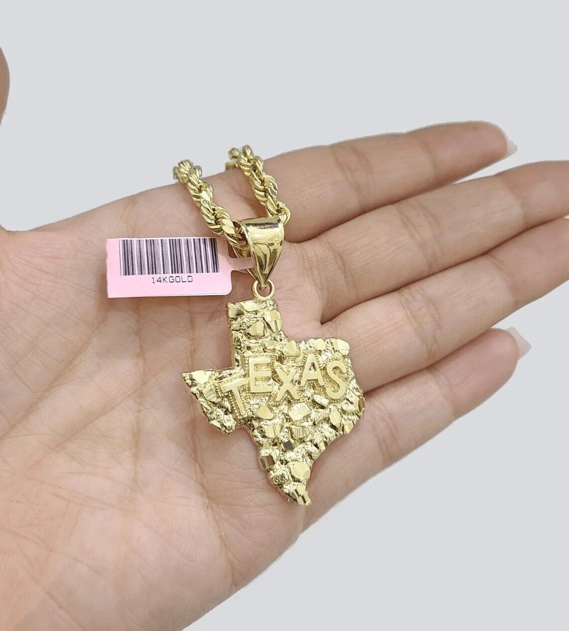 14k Yellow Gold Rope Chain 30'' Inch Necklace Texas Map Charm Pendant Real 14kt - Image 8