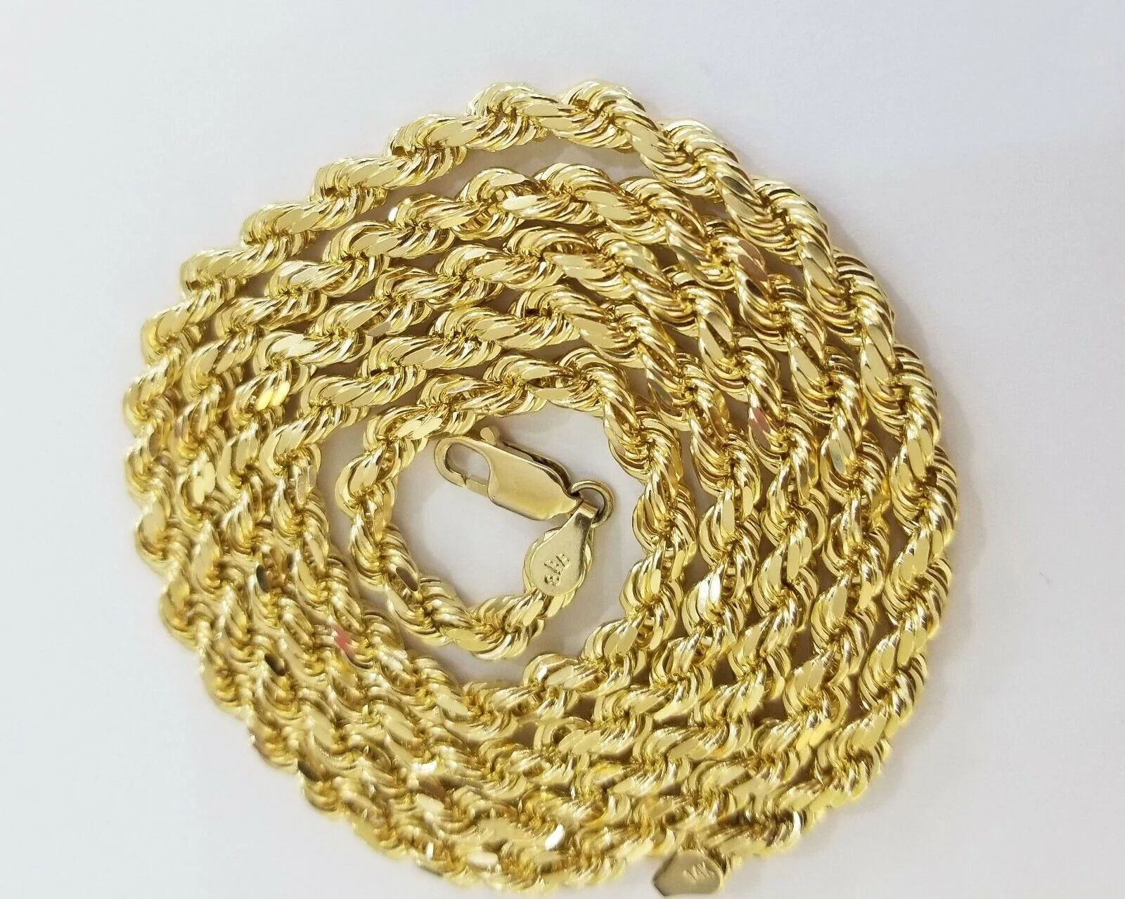 14k Yellow Gold Rope Chain necklace 4.5mm 24Inch diamond cut men women Real 14kt - Image 2