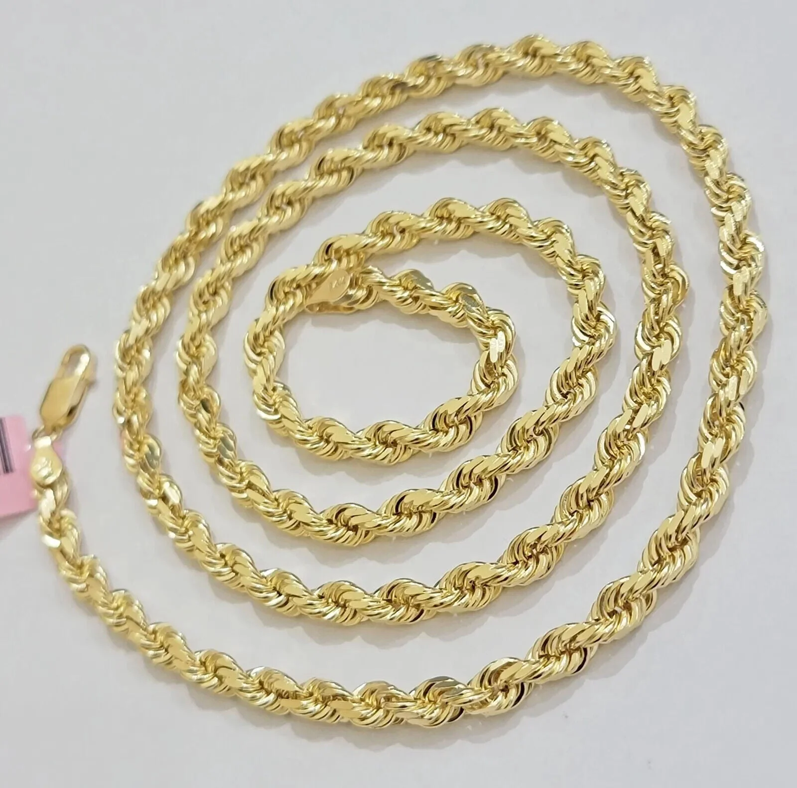 14k Yellow Gold Rope Chain Necklace SOLID Real 14kt 4mm 18 - 28 Inch Diamond Cut - Image 6
