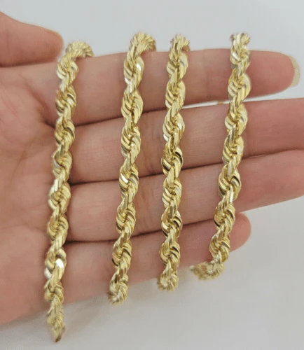 14k Yellow Gold Rope Chain Solid Necklace 6mm 20" Dimond Cut Real 14KT For Men Women - Image 3