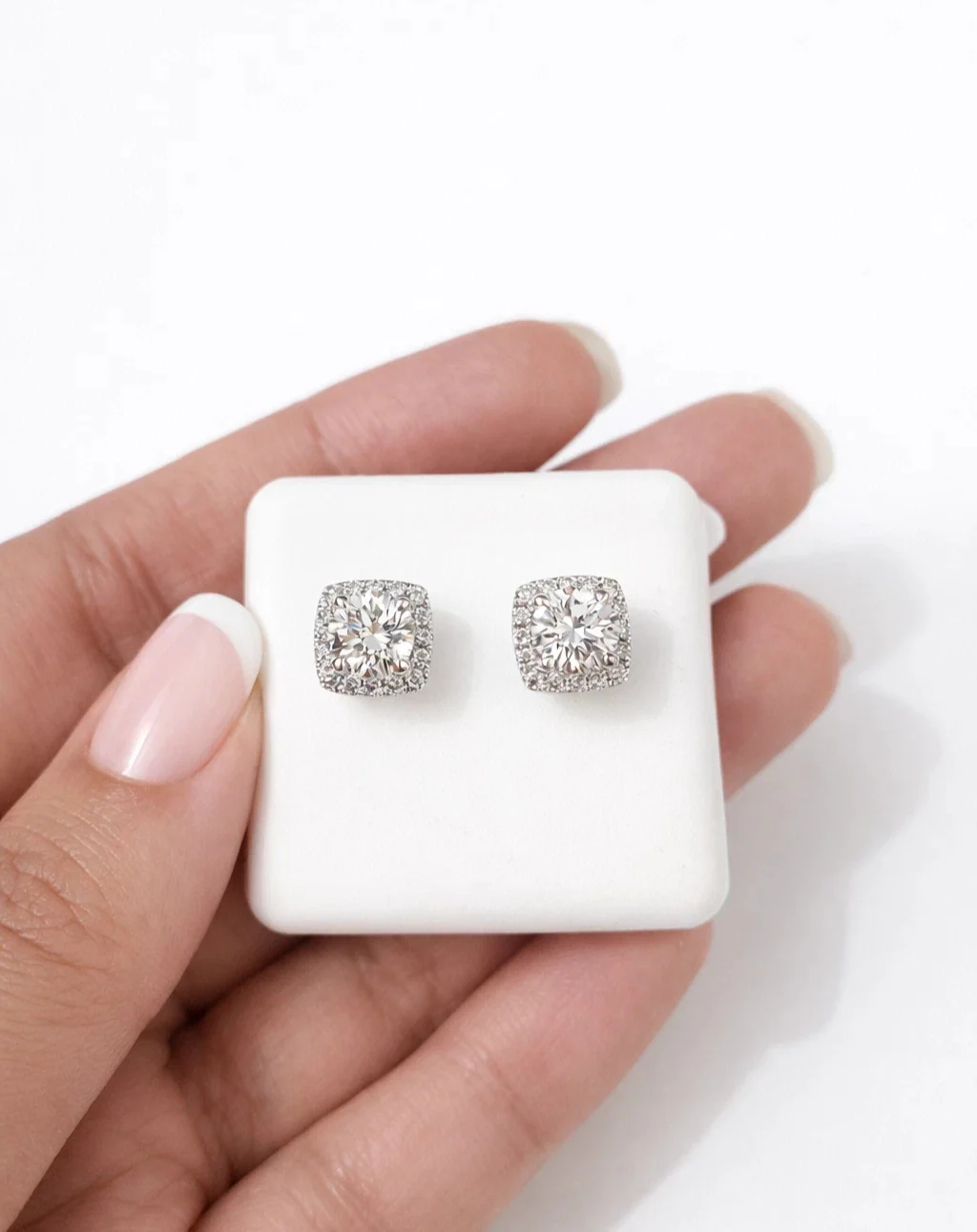 14k Yellow Gold Square Stud Earrings Lab Created Diamonds Screw-Back Women Men - Image 6