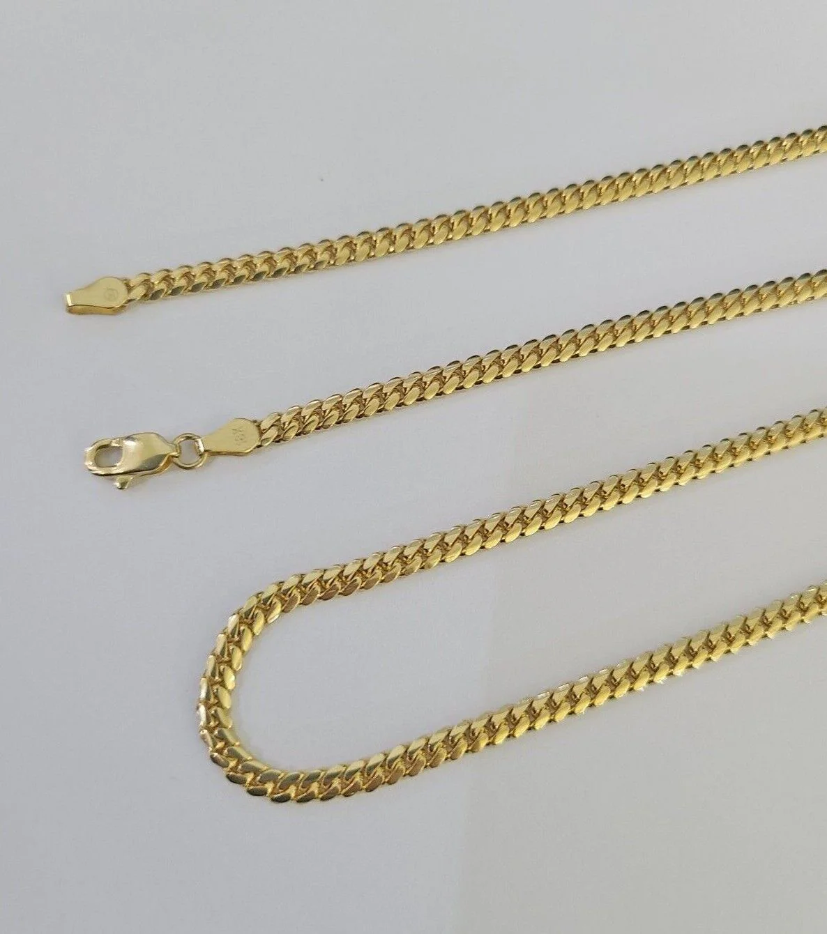 18k Solid Miami Cuban Chain Yellow Gold 3mm 26" Inch Genuine Necklace Real