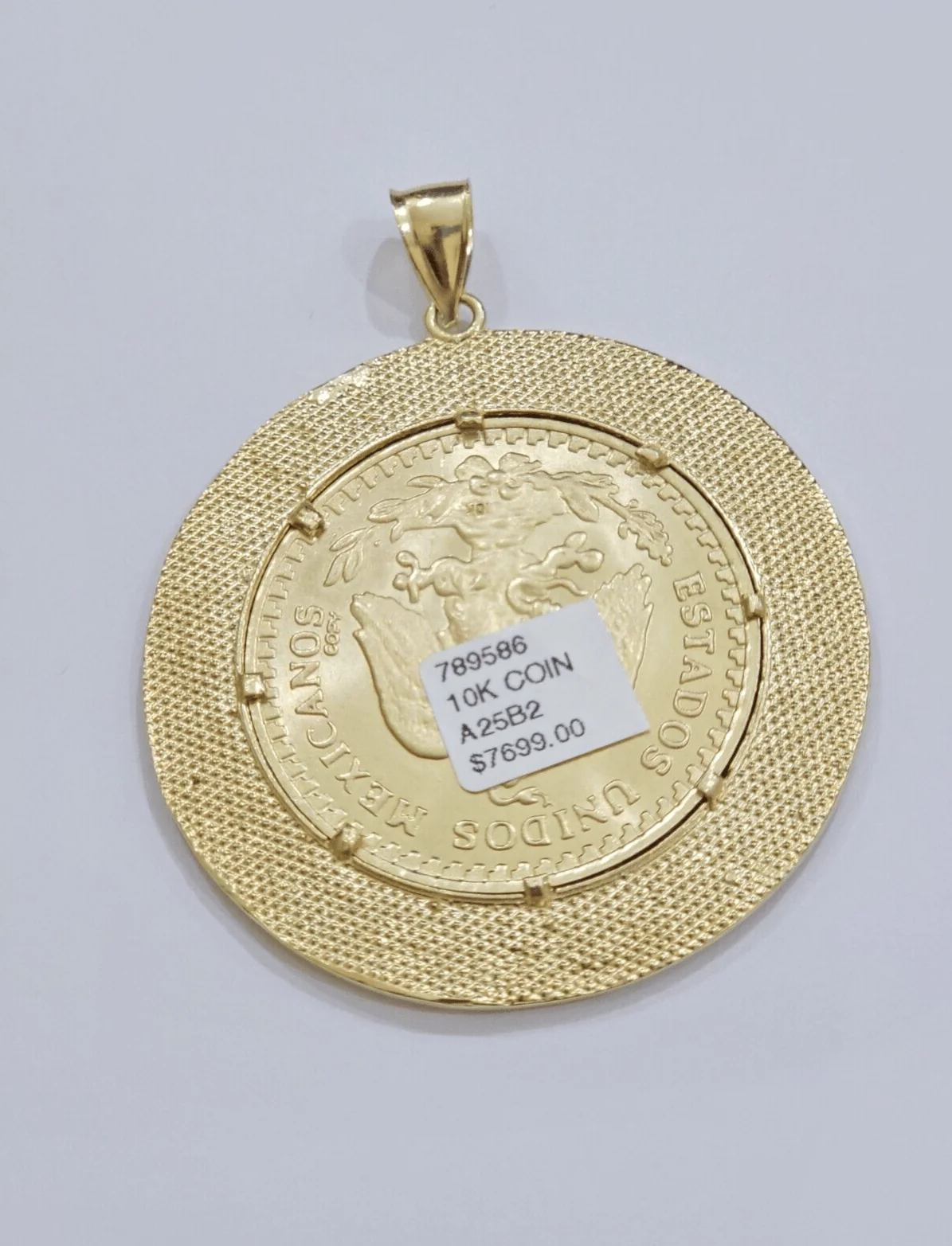 1947 Mexican Centenario 50 Gold Pesos Copy Coin With Bezel Solid 10k Yellow SALE - Image 5