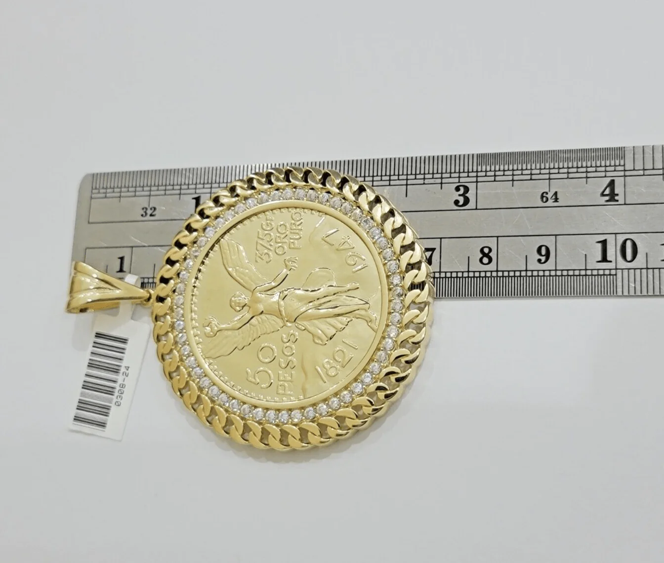 1947 Mexican Centenario Coin Charm Pendant Replica 50 pesos With Bezel 10kt Gold - Image 2