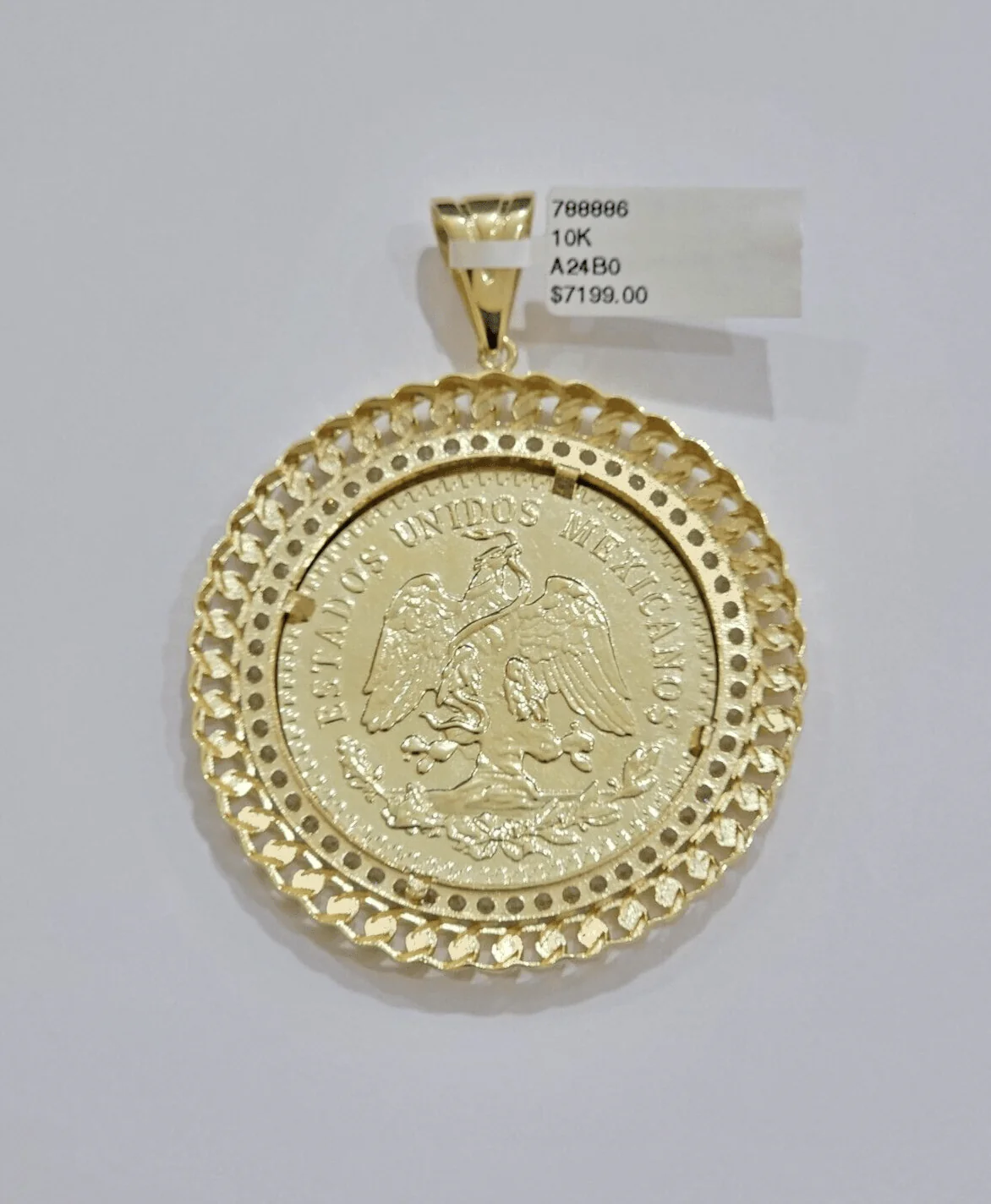 1947 Mexican Centenario Coin Charm Pendant Replica 50 pesos With Bezel 10kt Gold - Image 6