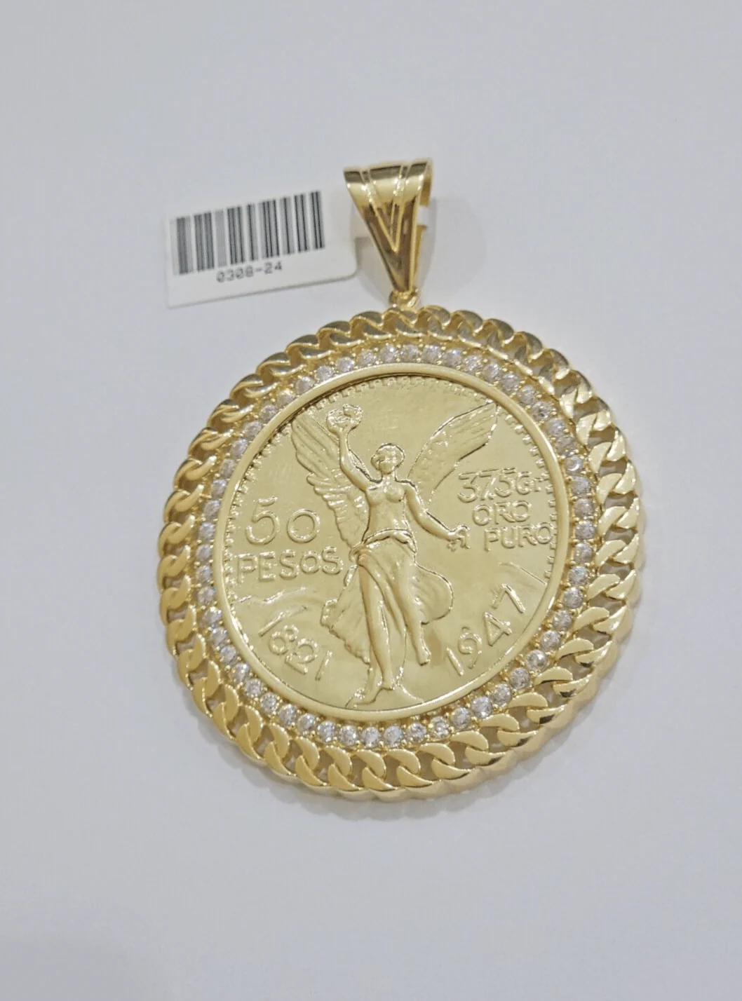 1947 Mexican Centenario Coin Charm Pendant Replica 50 pesos With Bezel 10kt Gold - Image 7