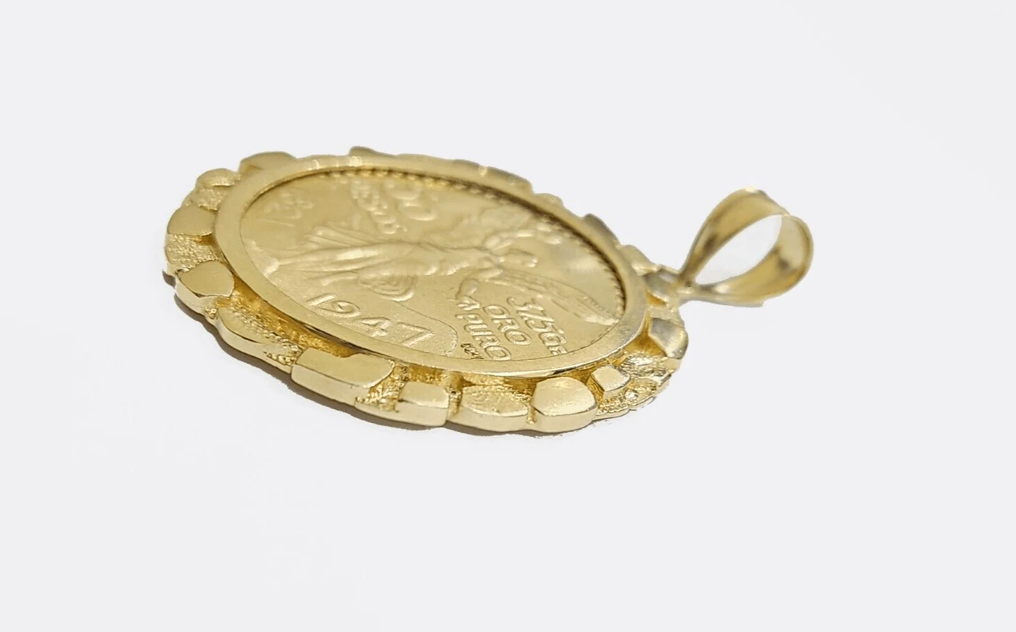 1947 Mexican Centenaro 50 Gold Pesos Copy Coin With Bezel Solid 14k Yellow Gold - Image 2
