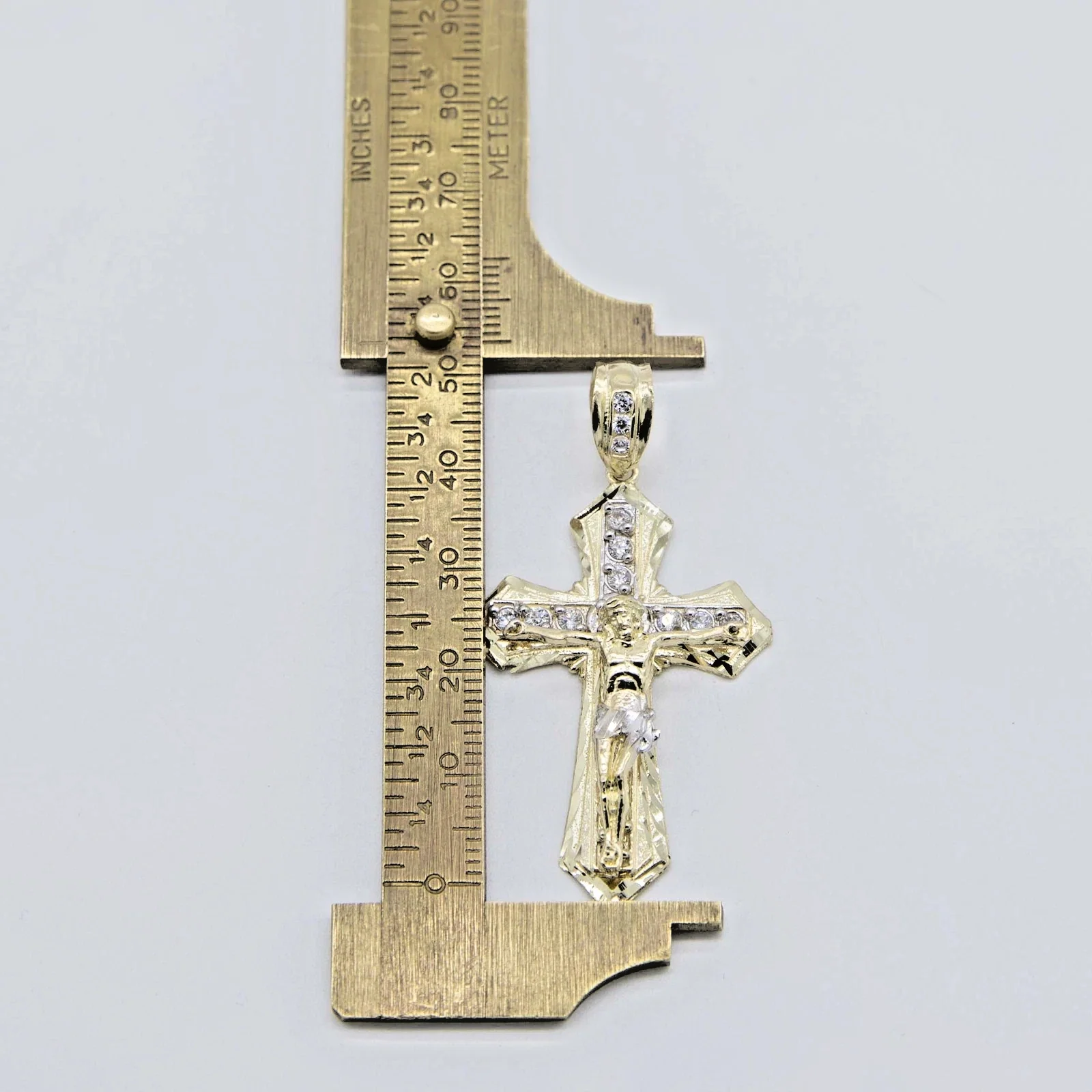 2" Diamond-Cut Jesus Crucifix Cross Pendant Real 10K Yellow White Gold / Men's - Image 4