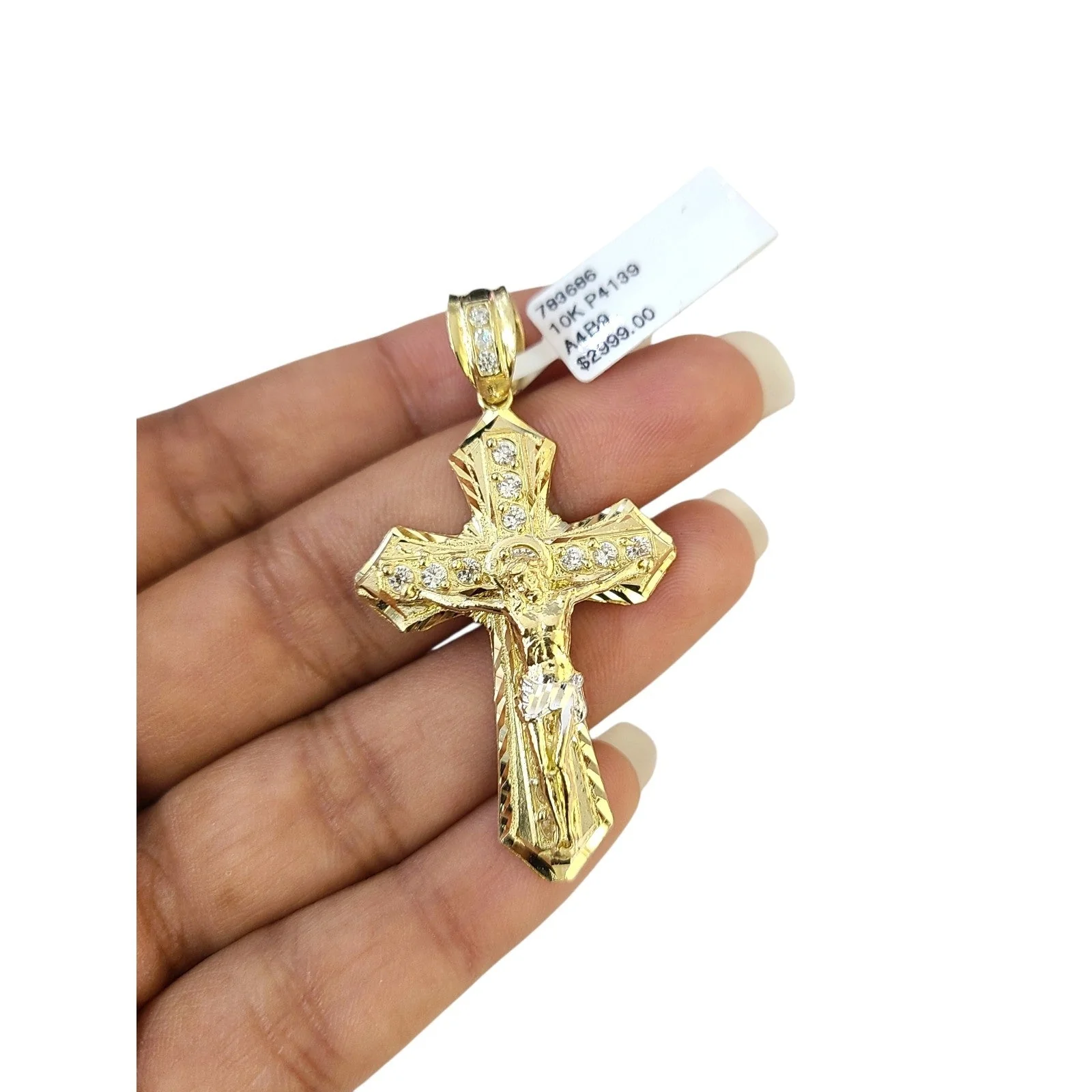 2" Diamond-Cut Jesus Crucifix Cross Pendant Real 10K Yellow White Gold / Men's - Image 5