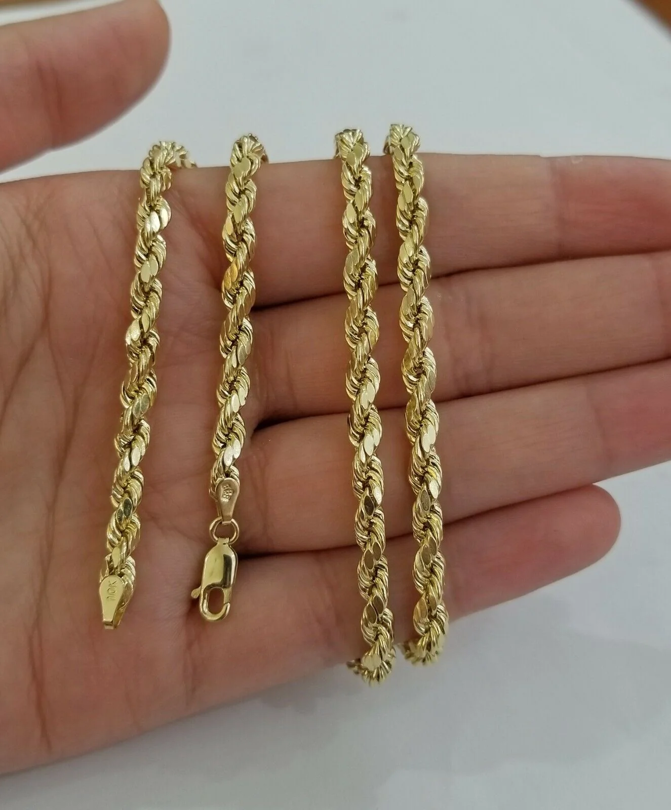 4mm 20" 10k Gold Rope Chain Necklace Diamond Cut REAL 10kt Yellow Gold Men Women - Image 6