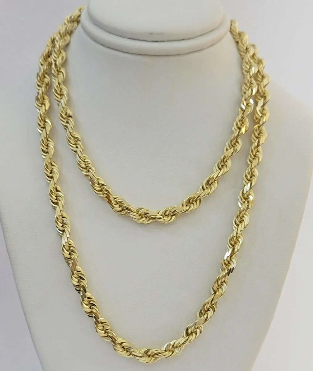6mm 10k Yellow Gold Rope Chain Necklace Solid 24 Inch Dimond Cuts GURANTEED REAL - Image 2