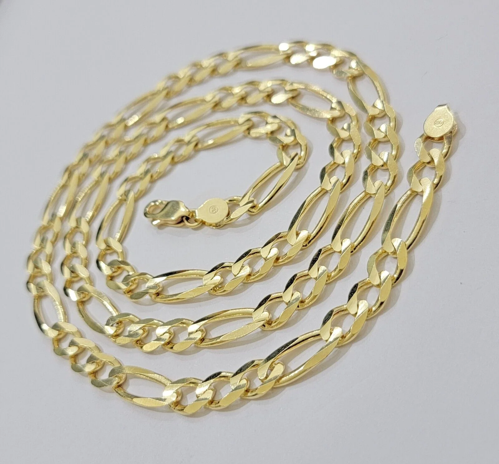 7mm Solid 14k Yellow Gold Figaro chain Necklace 24 Inch Men's STRONG REAL 14kt - Image 5