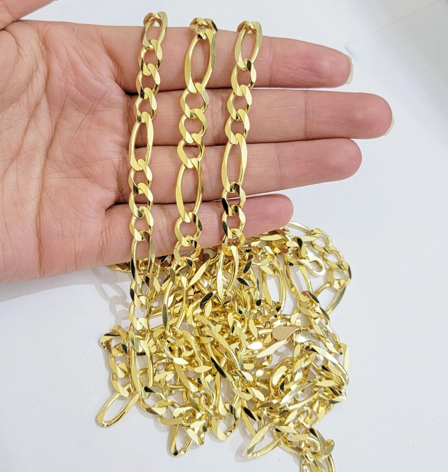 7mm Solid 14k Yellow Gold Figaro chain Necklace 24 Inch Men's STRONG REAL 14kt - Image 7