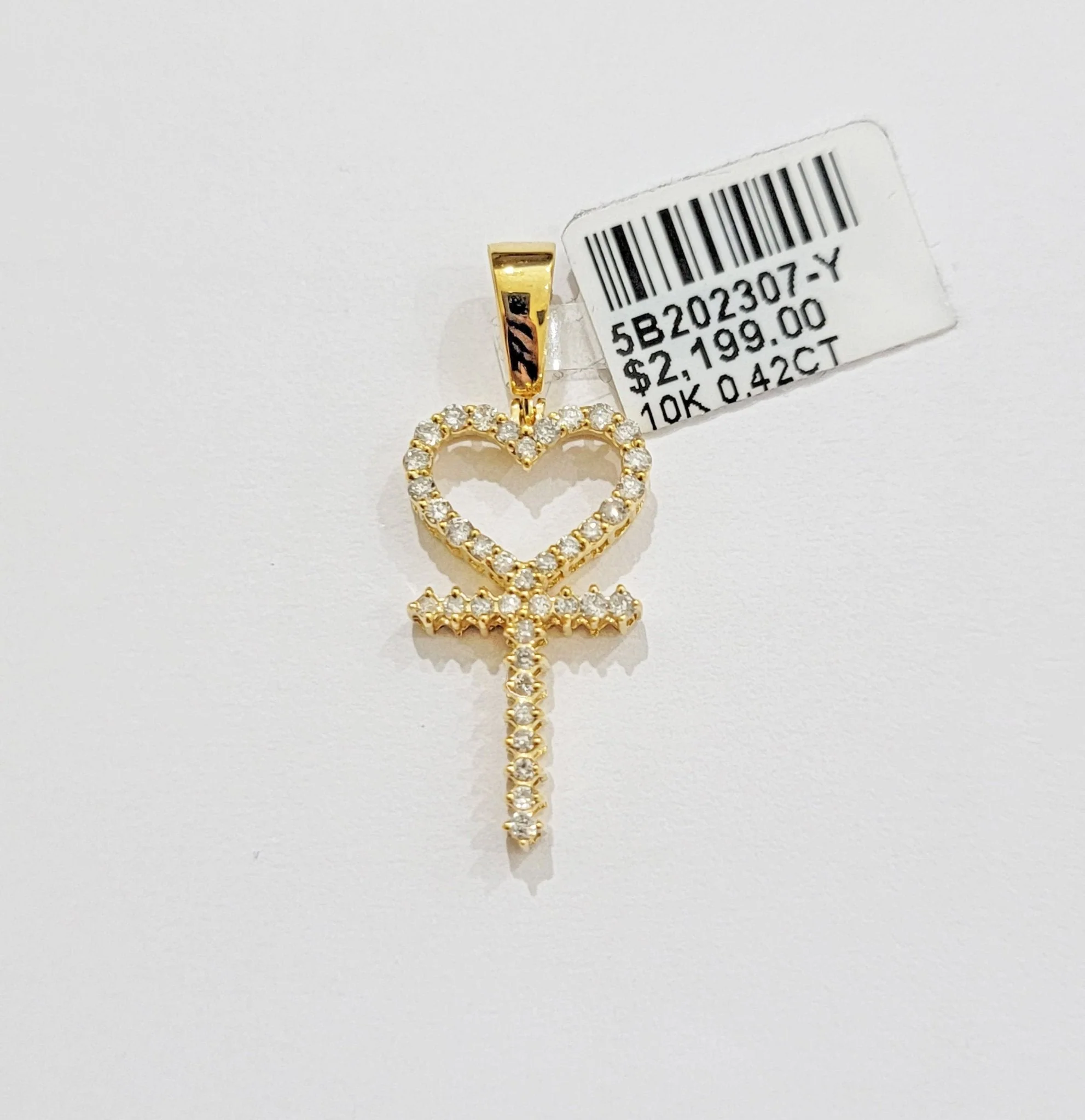 Diamond charm pendant Real 10k gold Natural Diamonds Heart Ankh Cross For Women - Image 3