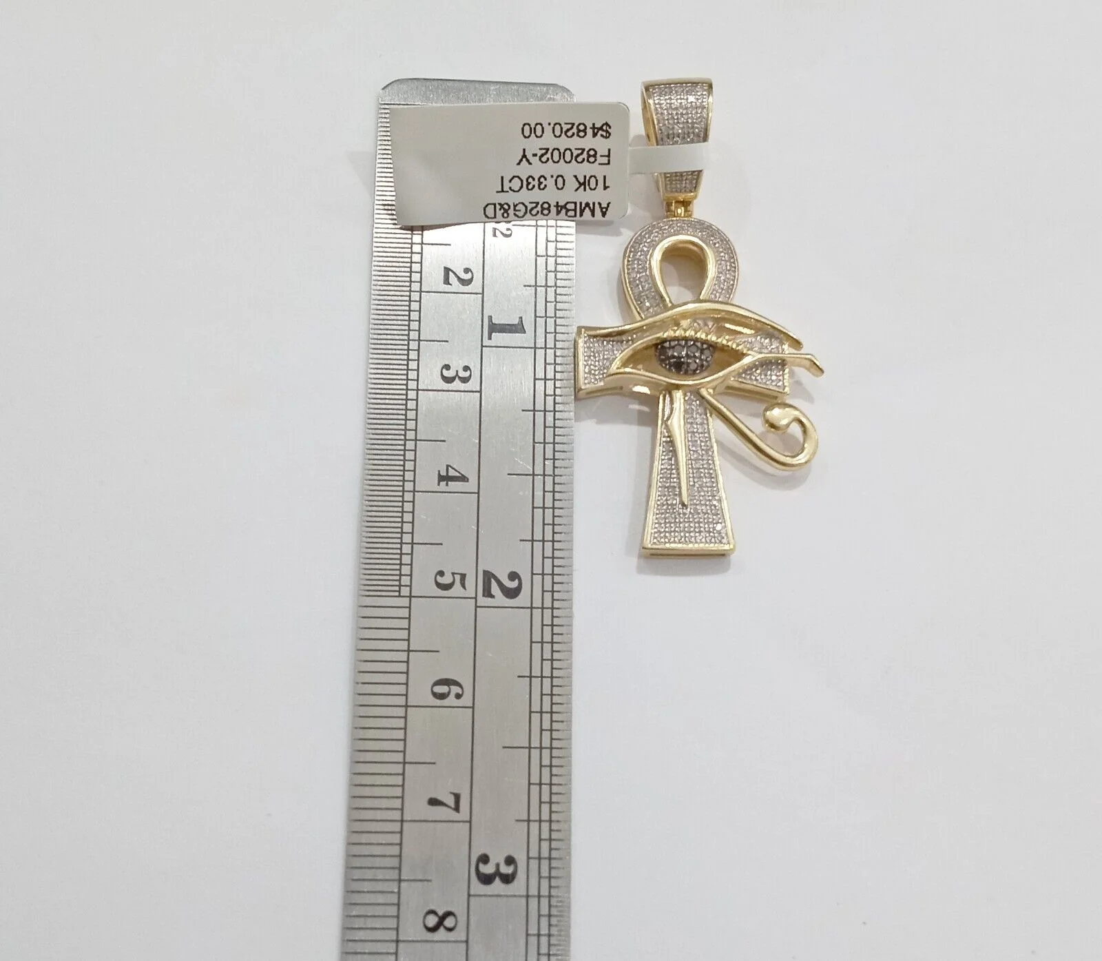 Evil Eye Charm Pendant Real 10K Yellow Gold Genuine Natural Diamond Ankh Cross - Image 3
