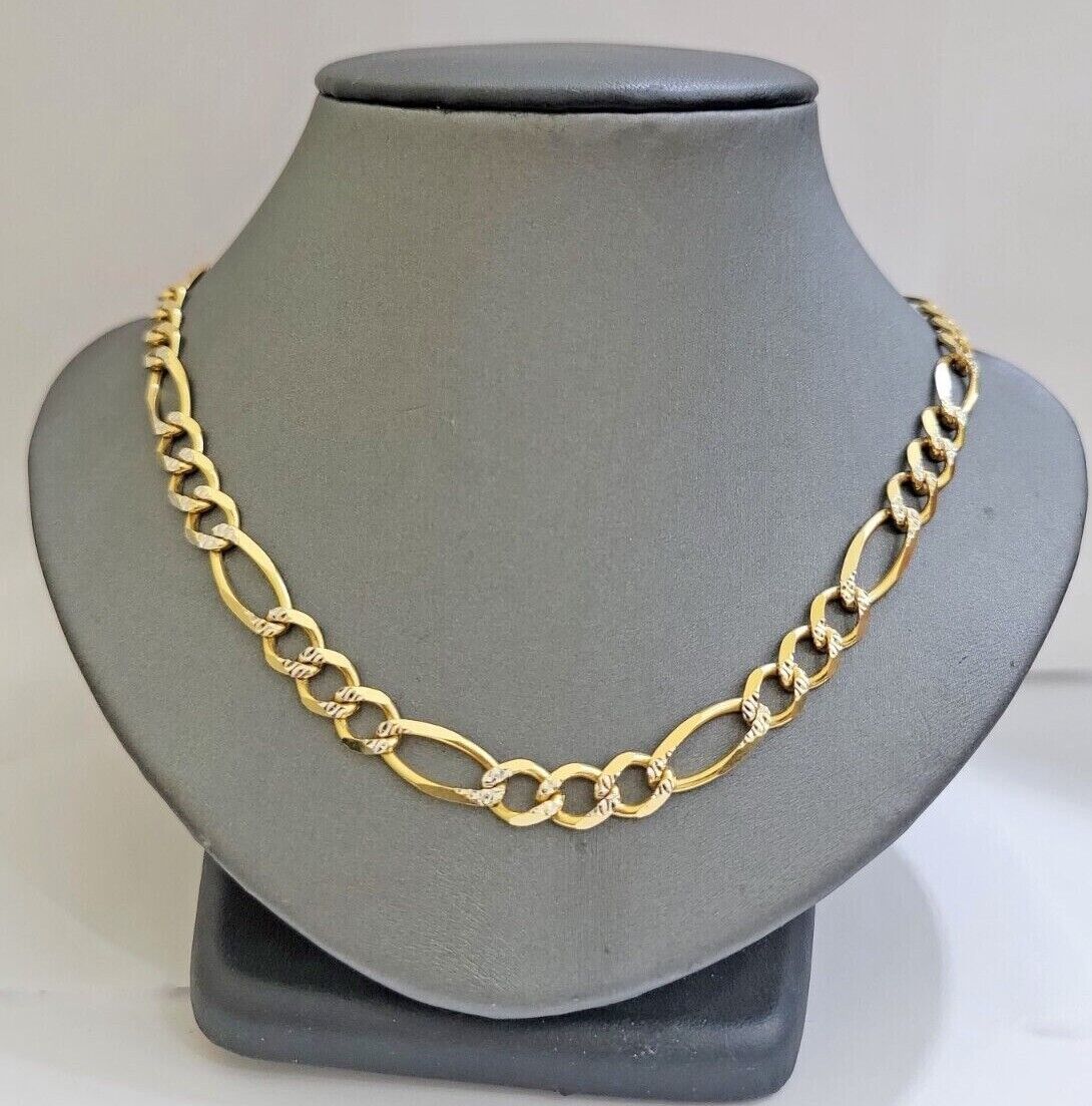 Figaro Link Chain Real 10k Yellow Gold 8mm Necklace 18- 30 Inch Solid Two Tone - Image 4