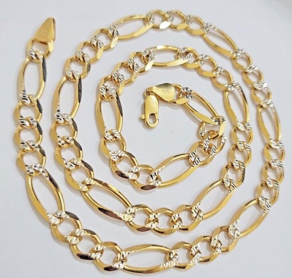 Figaro Link Chain Real 10k Yellow Gold 8mm Necklace 18- 30 Inch Solid Two Tone - Image 6