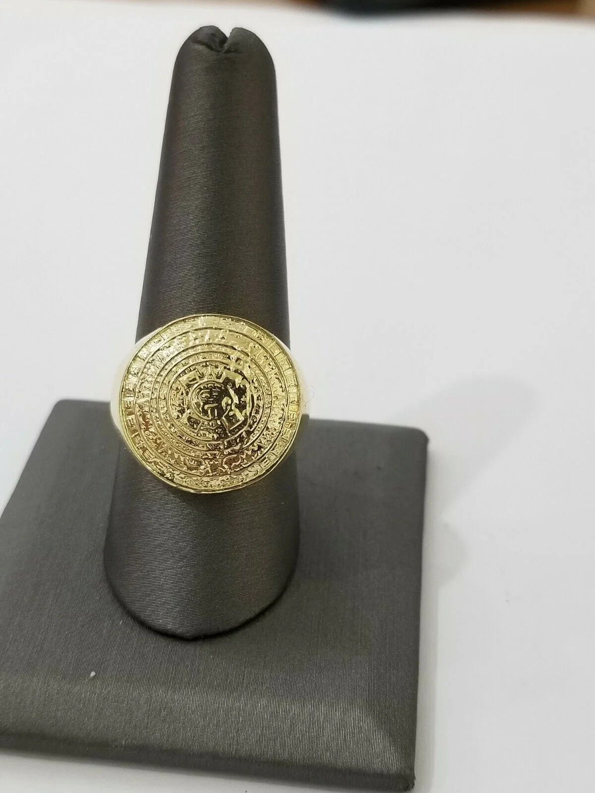 GOLD Mens Ring Aztec Mayan Solid 10k Yellow Gold Sun Calendar 10 KT  REAL Gold - Image 3