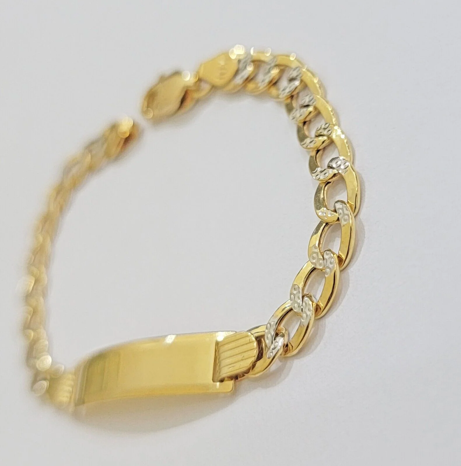 Kids REAL 10k Gold Bracelet ID Cuban curb Link Two-tone style 5mm 6 Inch baby Br - Image 4