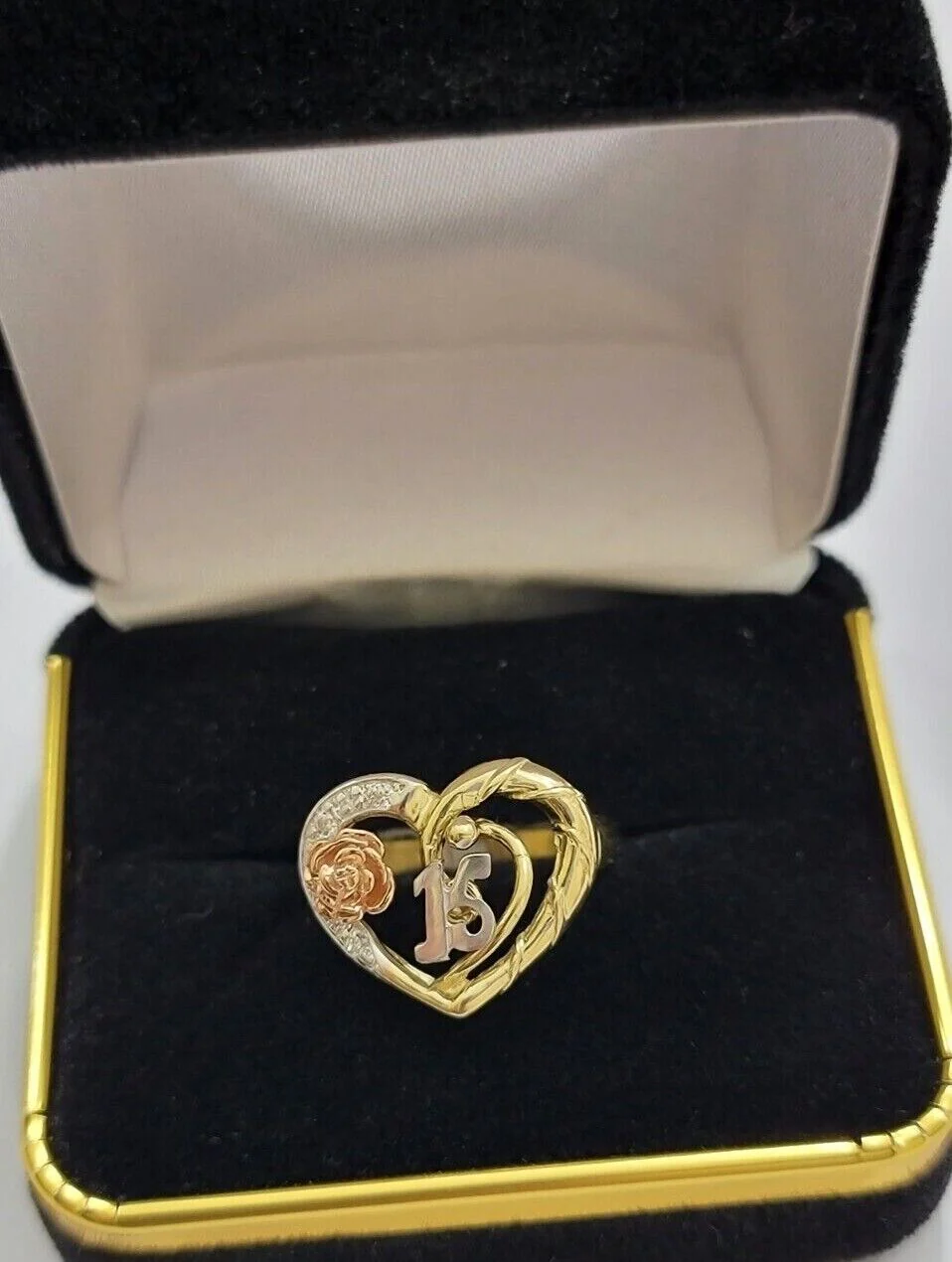Ladies Ring 10k Gold Quinceanera 15 Anos Year Girls 10KT Yellow Hearts REAL SALE - Image 6