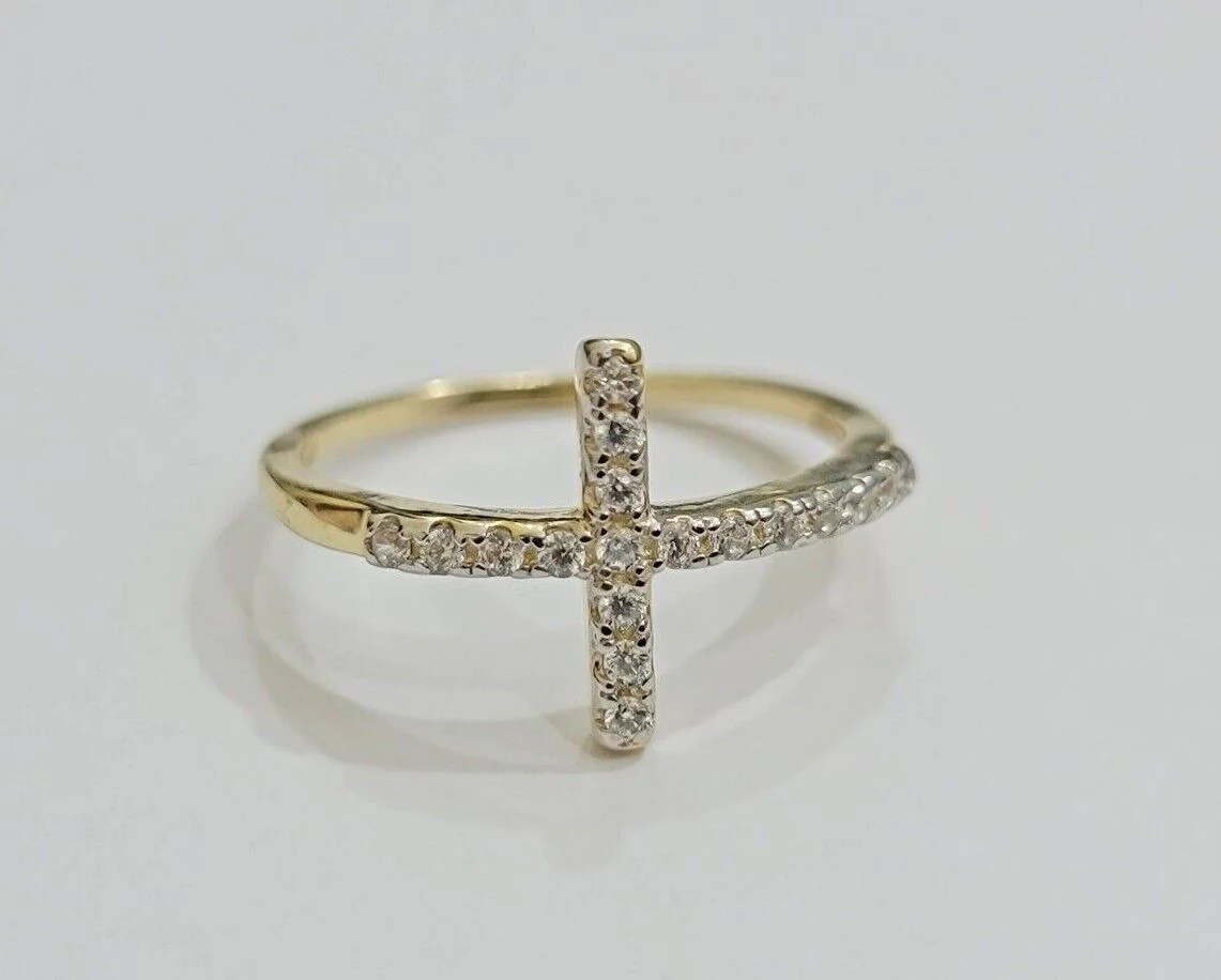Ladies Ring 10k Yellow Gold Cross REAL 10KT Unique Casual Band LIMITED TIME SALE - Image 8