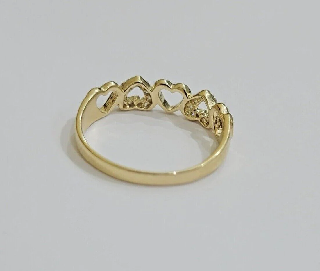 Ladies Ring 10k Yellow Gold Heart 10 KT REAL Unique Engagement Wedding Band SALE - Image 5