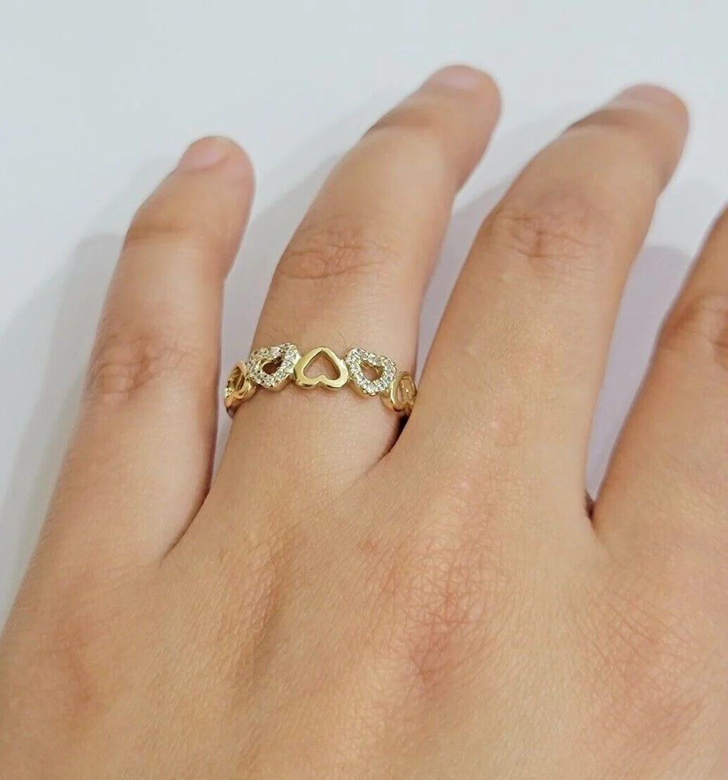 Ladies Ring 10k Yellow Gold Heart 10 KT REAL Unique Engagement Wedding Band SALE - Image 6