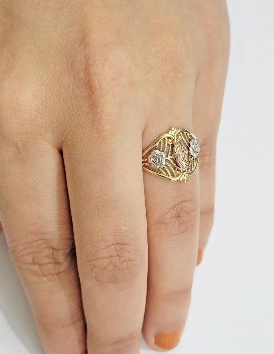 Ladies Ring 10k Yellow Gold Virgin Mary Cross 10KT REAL Gold Unique Size 7 SALE - Image 4