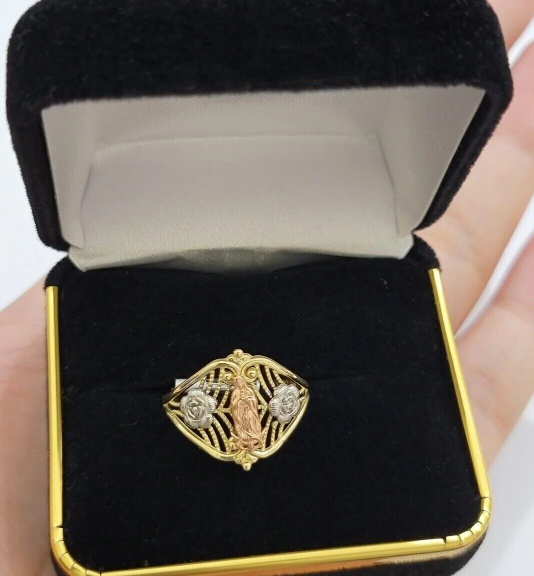 Ladies Ring 10k Yellow Gold Virgin Mary Cross 10KT REAL Gold Unique Size 7 SALE - Image 5