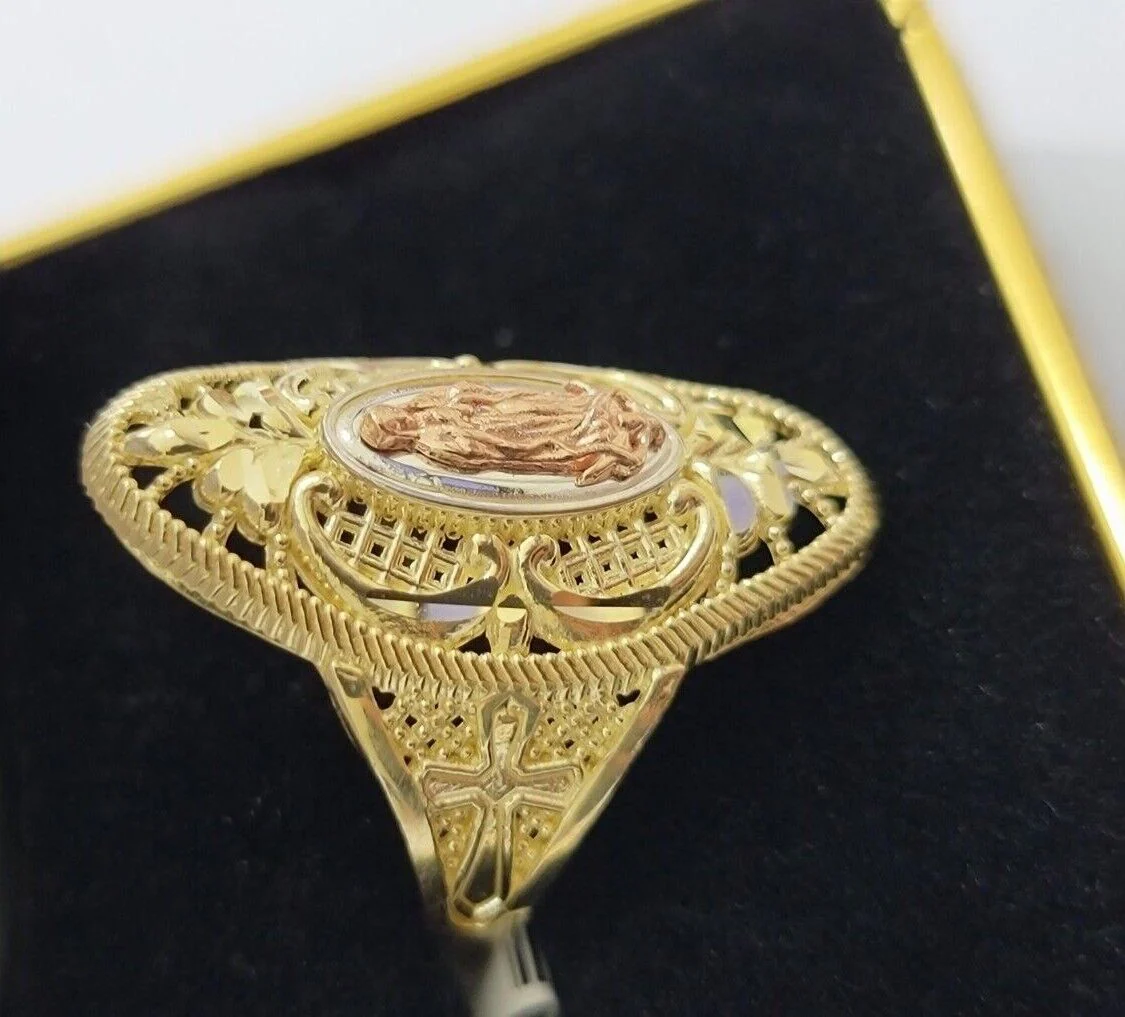 Ladies Ring 10k Yellow Gold Virgin Mary Cross 10KT REAL Gold Unique Size 7 SALE - Image 10