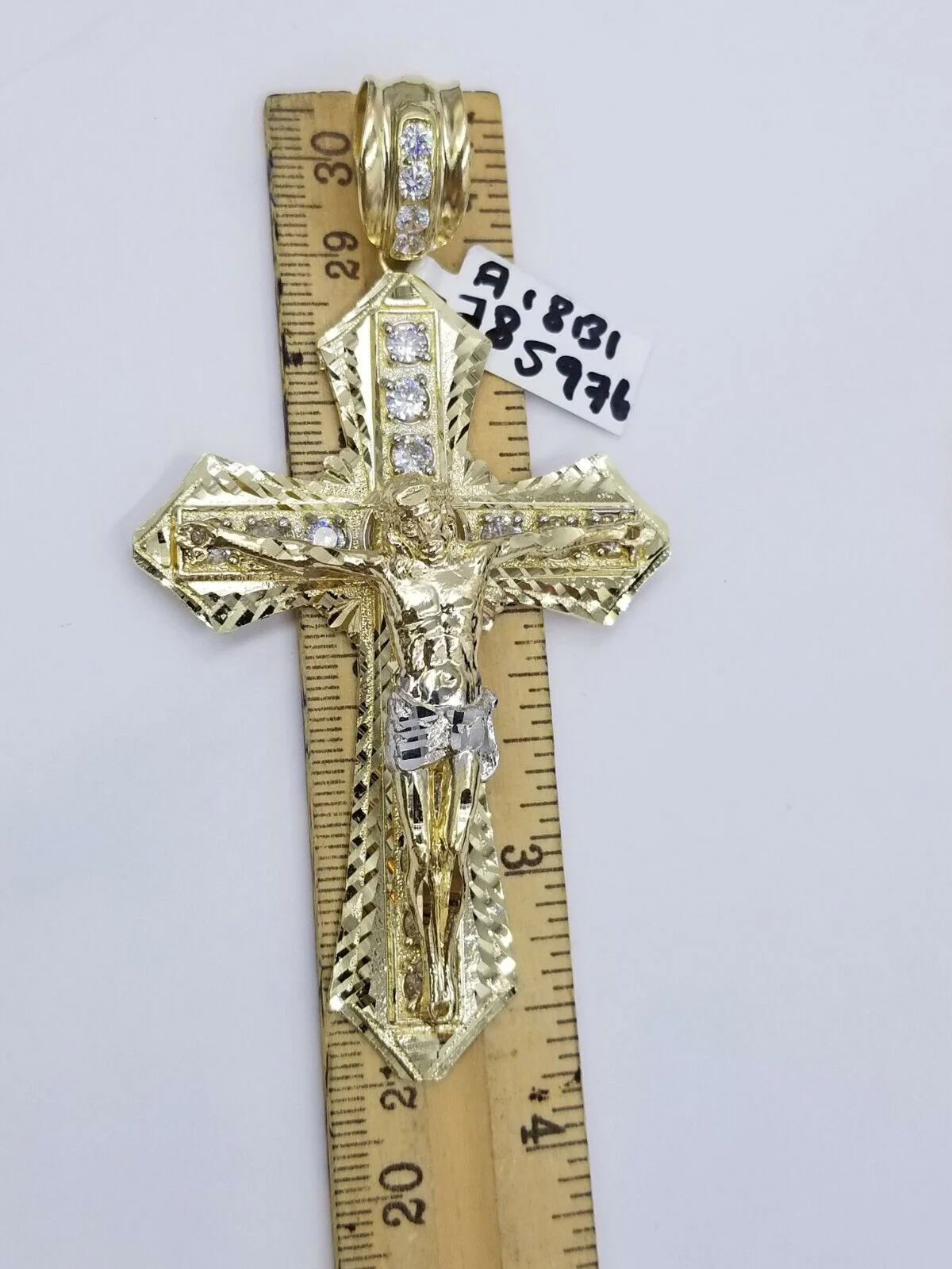 Men 10k Real Yellow Gold Rope Chain 26" Crucifix Cross Charm Diamond cut Set - Image 6