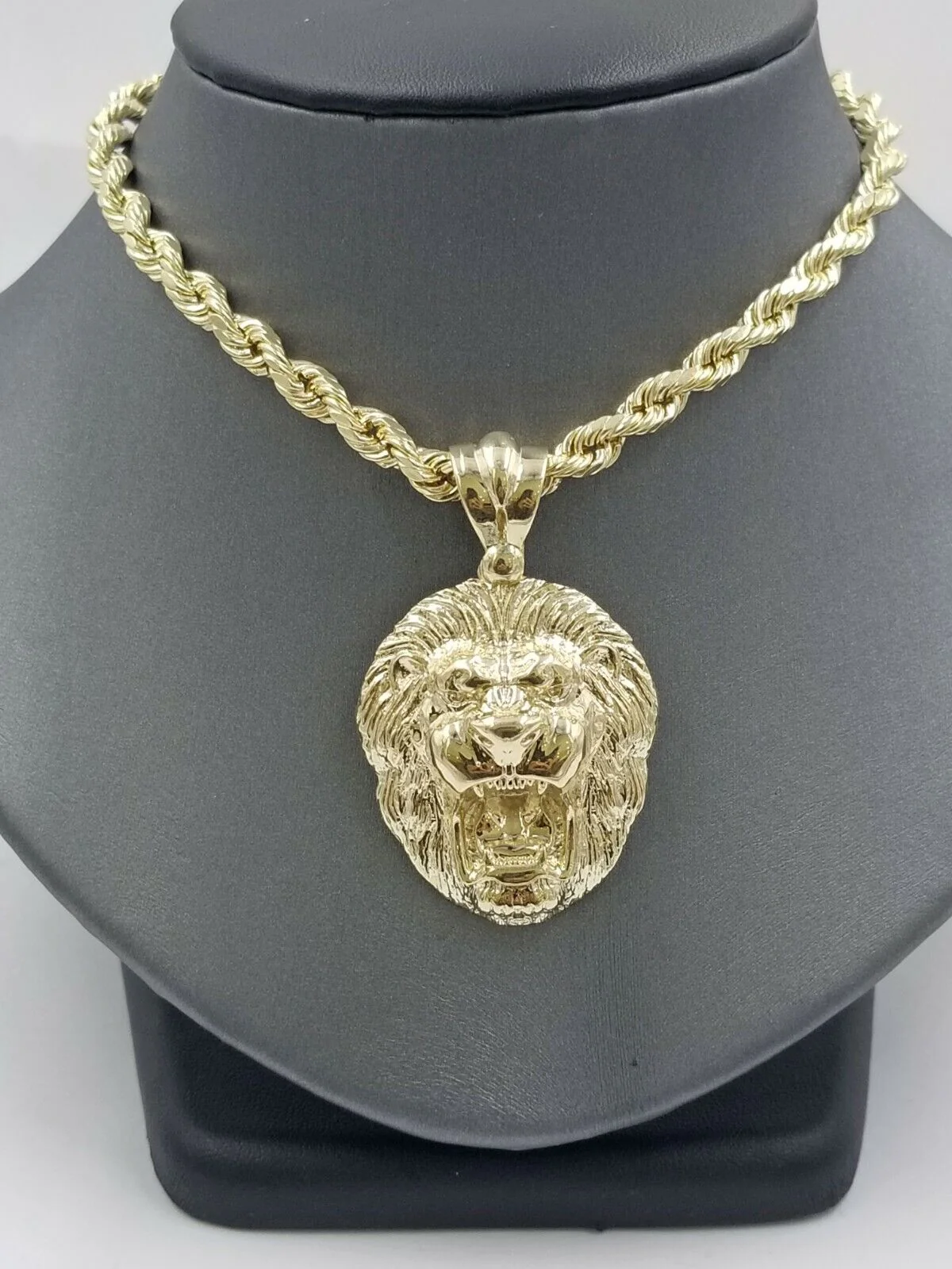 Mens 10k Solid Yellow Gold Roaring King Lion Head Charm Pendant Diamond Cut Real - Image 9