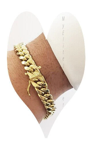 Mens 10K Yellow Gold Miami Cuban Link Bracelet 9mm 10 Inch long Box Lock REAL - Image 3