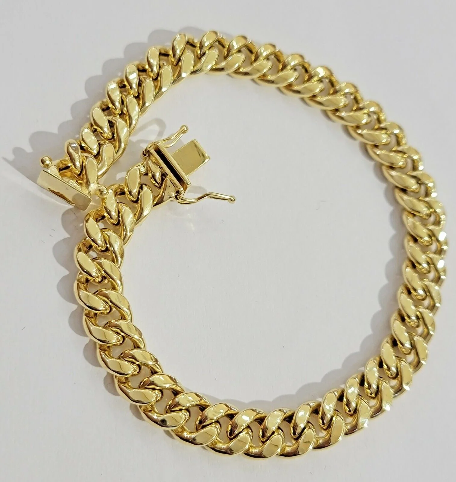 Mens 10K Yellow Gold Miami Cuban Link Bracelet 9mm 10 Inch long Box Lock REAL - Image 4