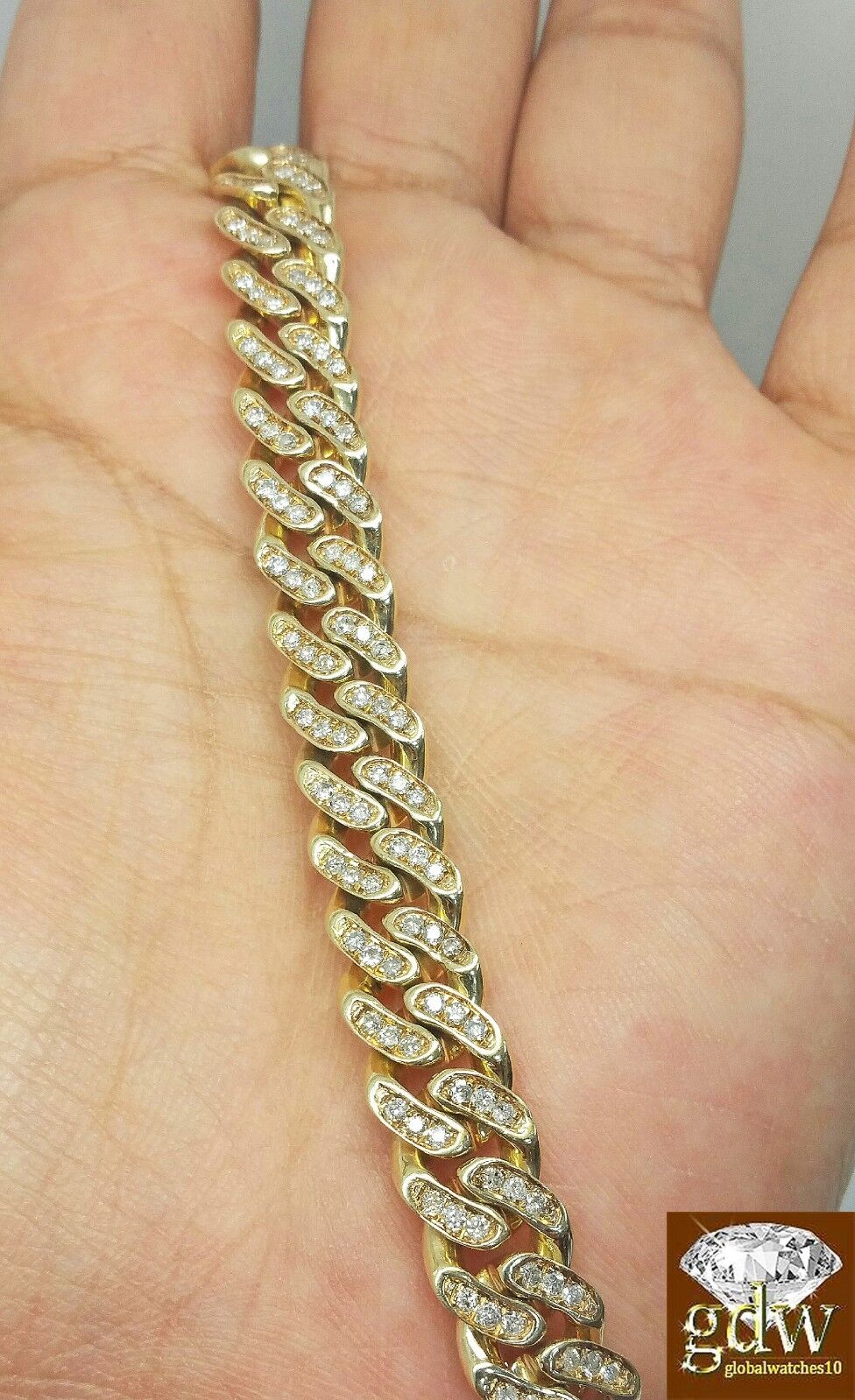 Mens 3CT Diamond Bracelet 10k Yellow Solid Gold Miami Cuban 9 Inch 8mm Bracelet - Image 3