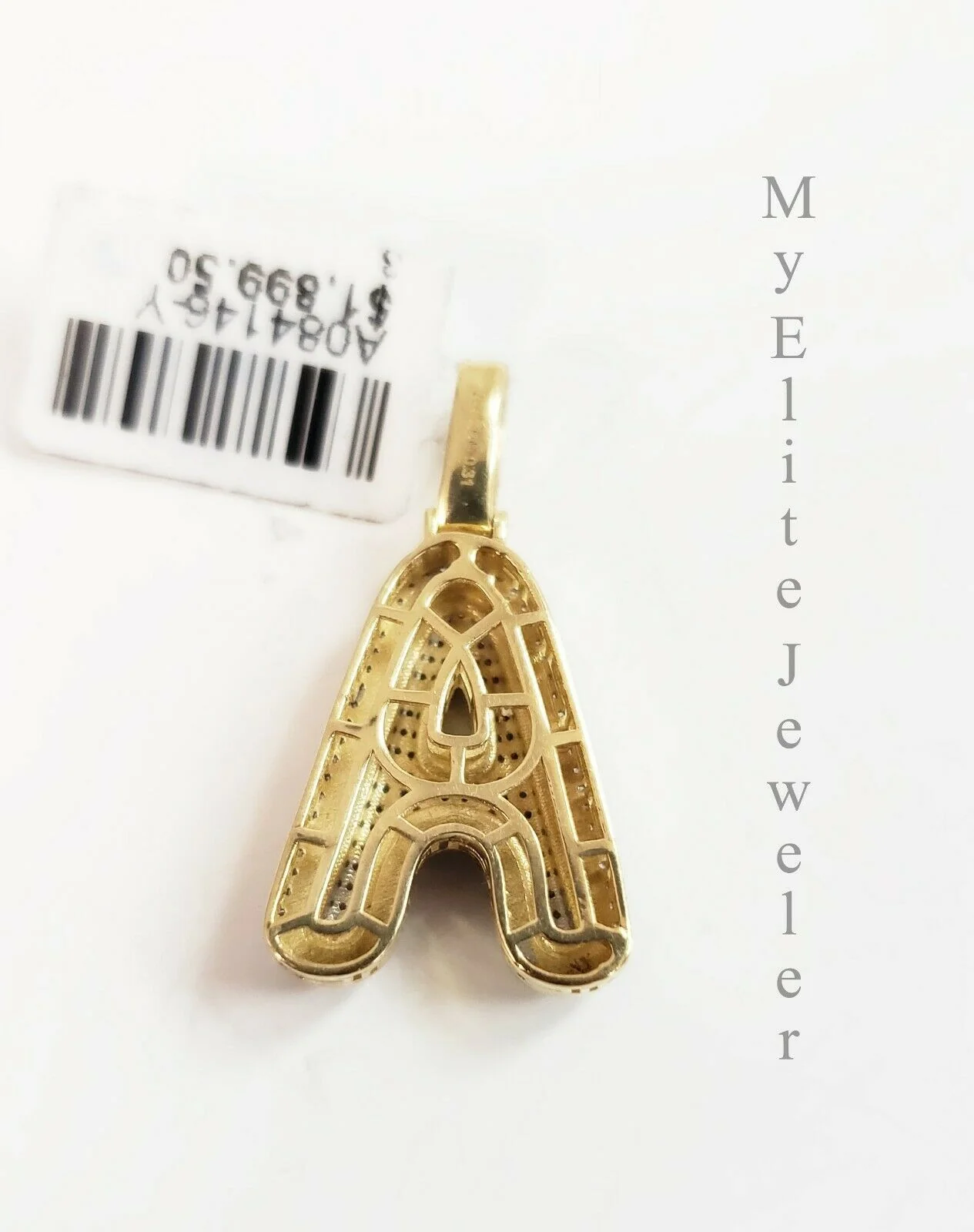 Men's Ladies Solid 10k 0.31CT Initial " A " Diamond Pendant Yellow Gold Alphabet - Image 2