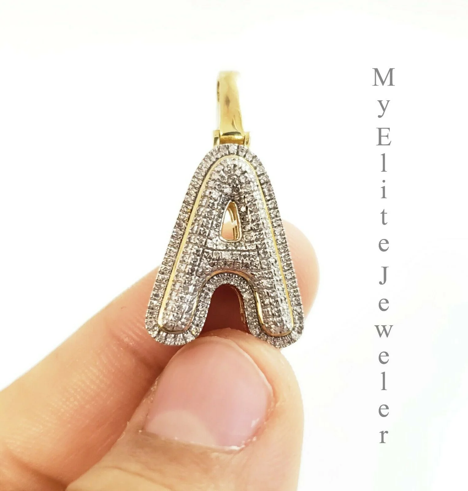 Men's Ladies Solid 10k 0.31CT Initial " A " Diamond Pendant Yellow Gold Alphabet - Image 5