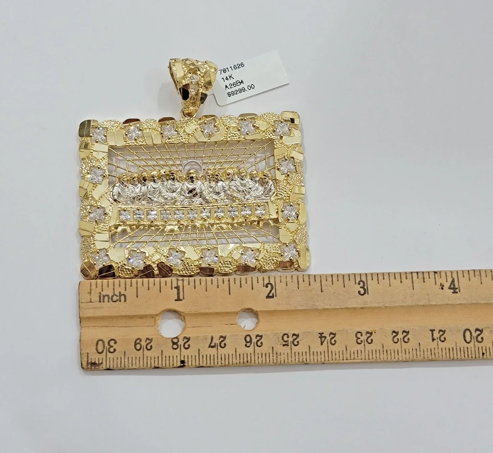 Mens Real 14kt Yellow Gold Nugget Last Supper Pendant Charm Medallion Square 14k - Image 4