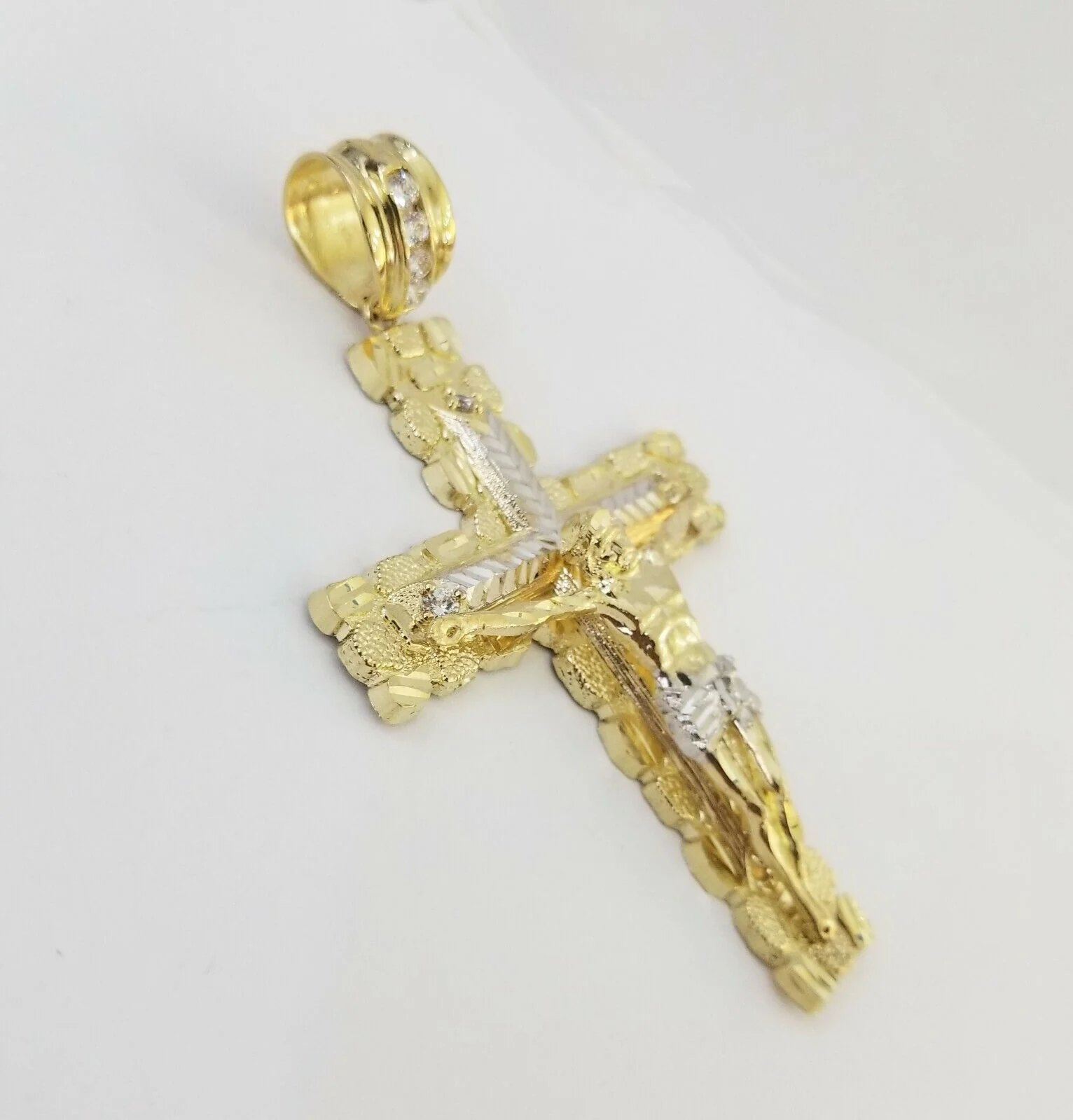 Mens Real10K Gold Nugget Cross Pendant Diamond Cut,10kt yellow Gold Charm - Image 5