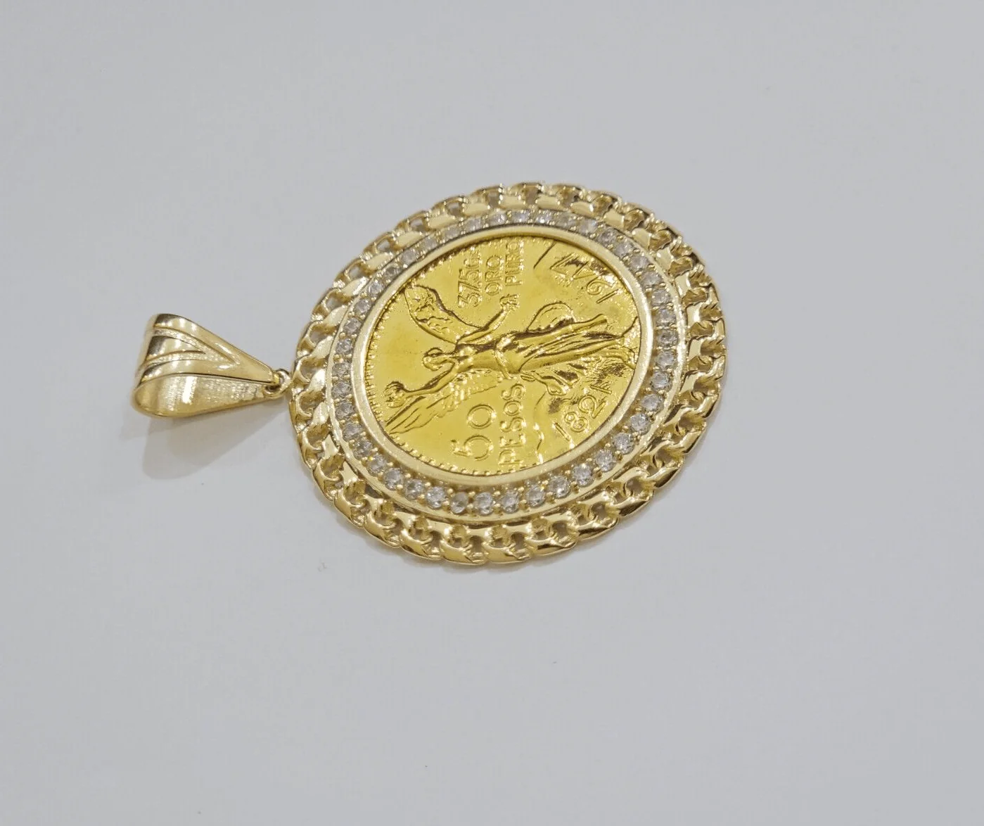 Mexican Centenario Coin 1947 Charm Pendant Replica 50 pesos With Bezel 10kt Gold - Image 4