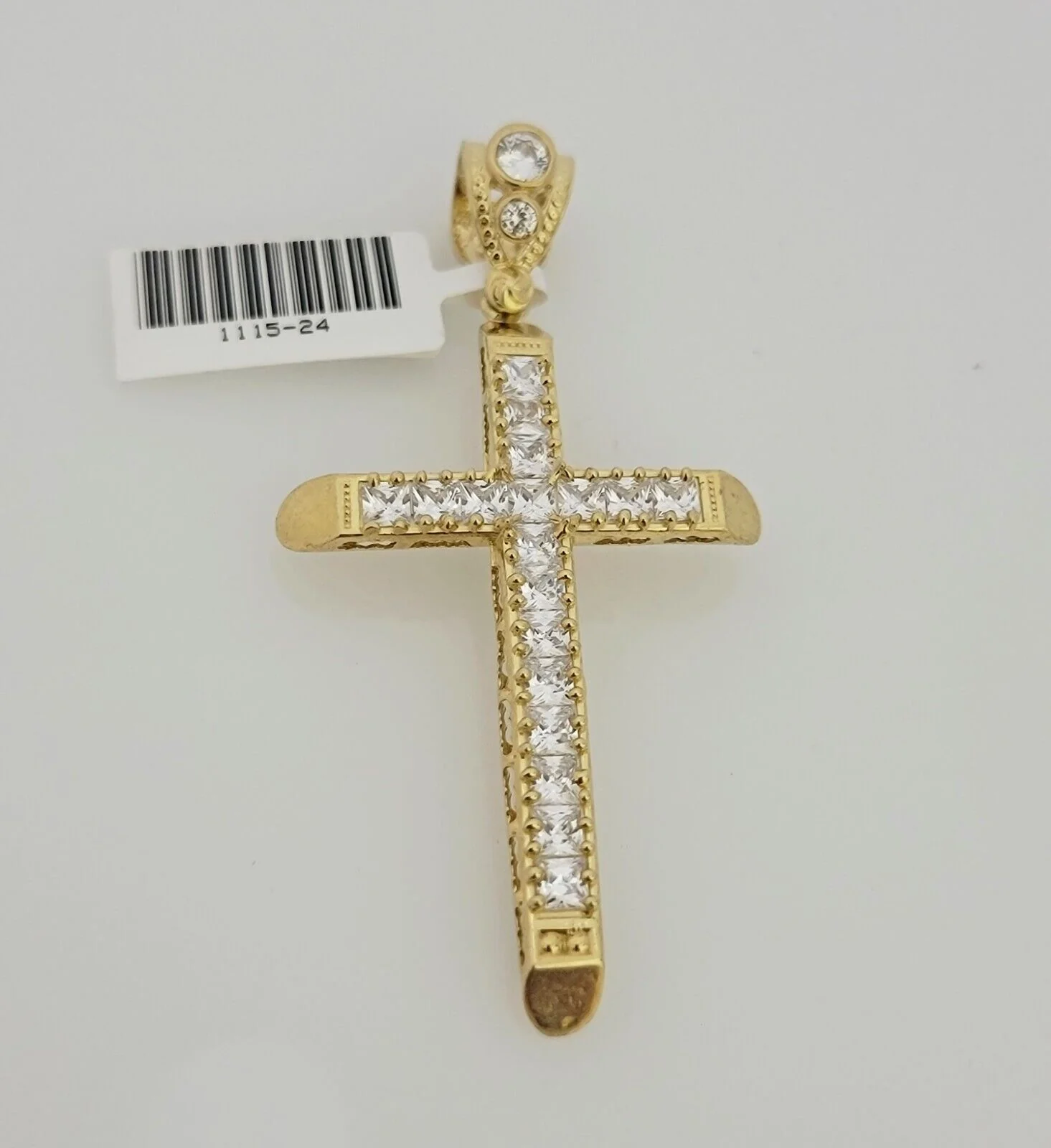 Real 10 k Yellow Gold Cross Charm Pendant With Cubic Zirconia Stone , Mens 10KT