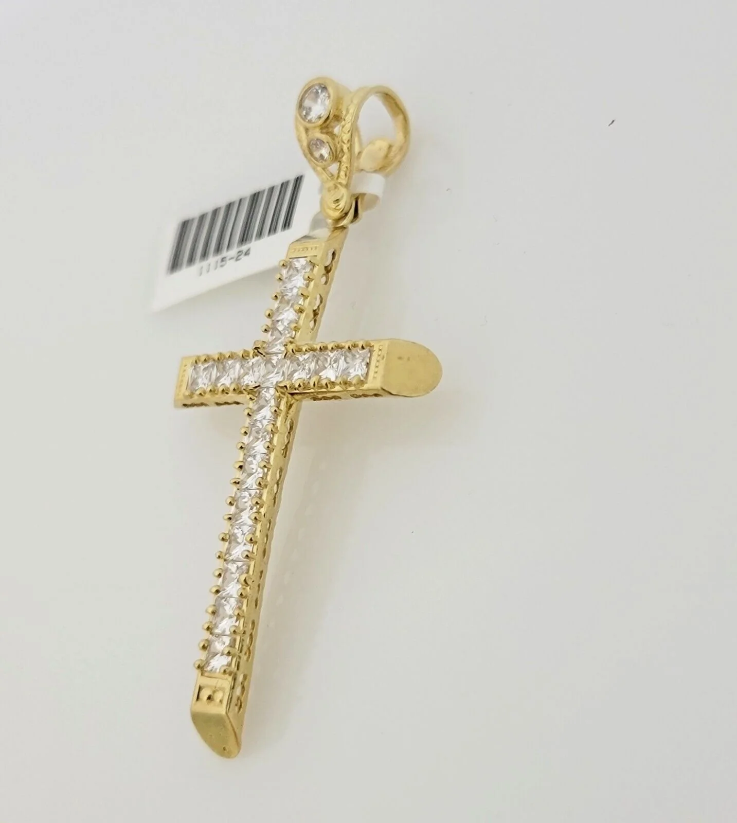 Real 10 k Yellow Gold Cross Charm Pendant With Cubic Zirconia Stone , Mens 10KT - Image 4