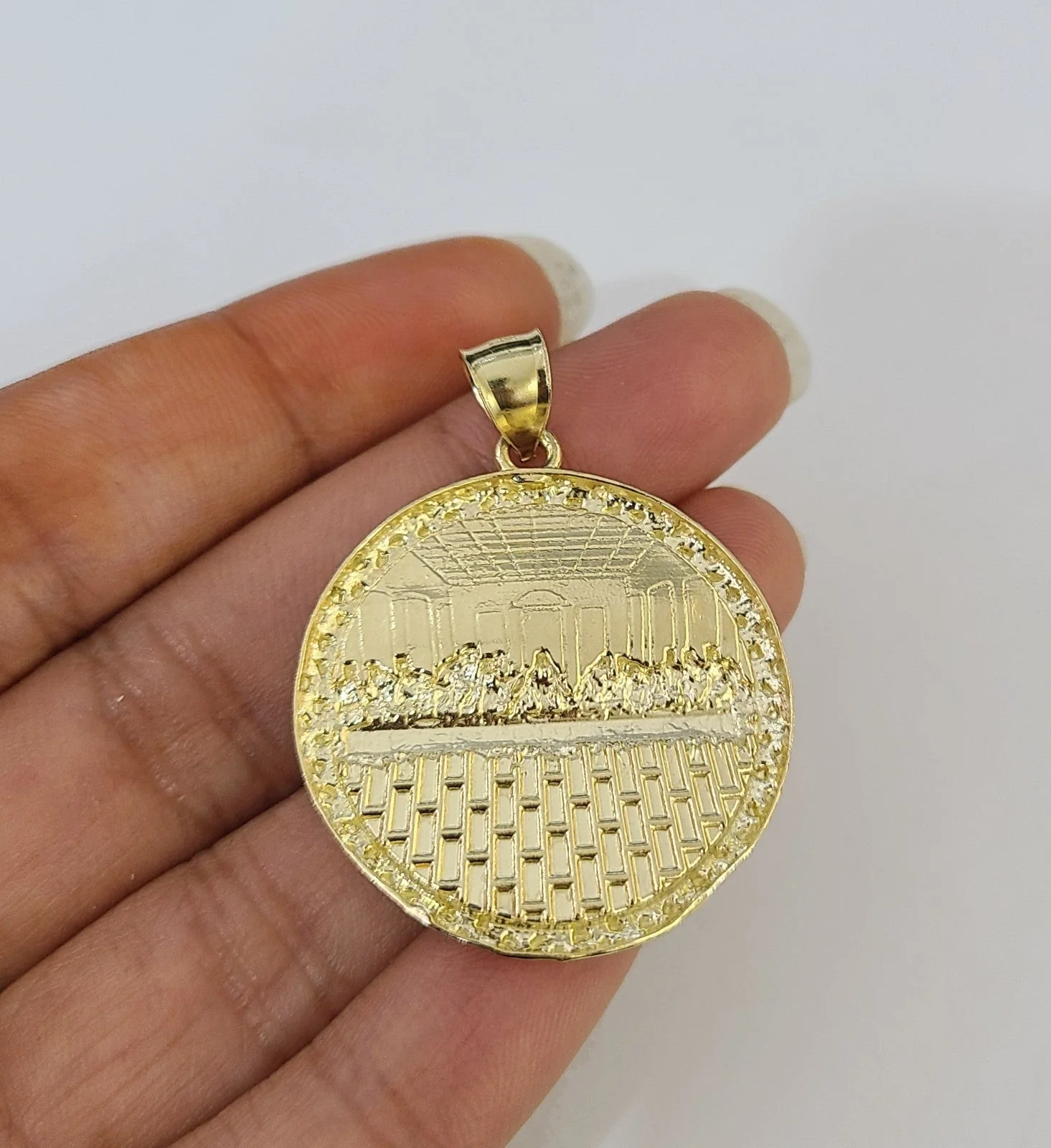 Real 10k Last Supper Charm Pendant Men Women 10kt Yellow Gold - Image 5