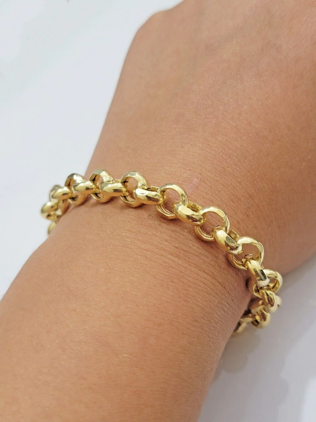 Real 10k Bracelet Rolo 8mm Circle Link 9" Inch Long Men &  Women 10K Yellow Gold - Image 3