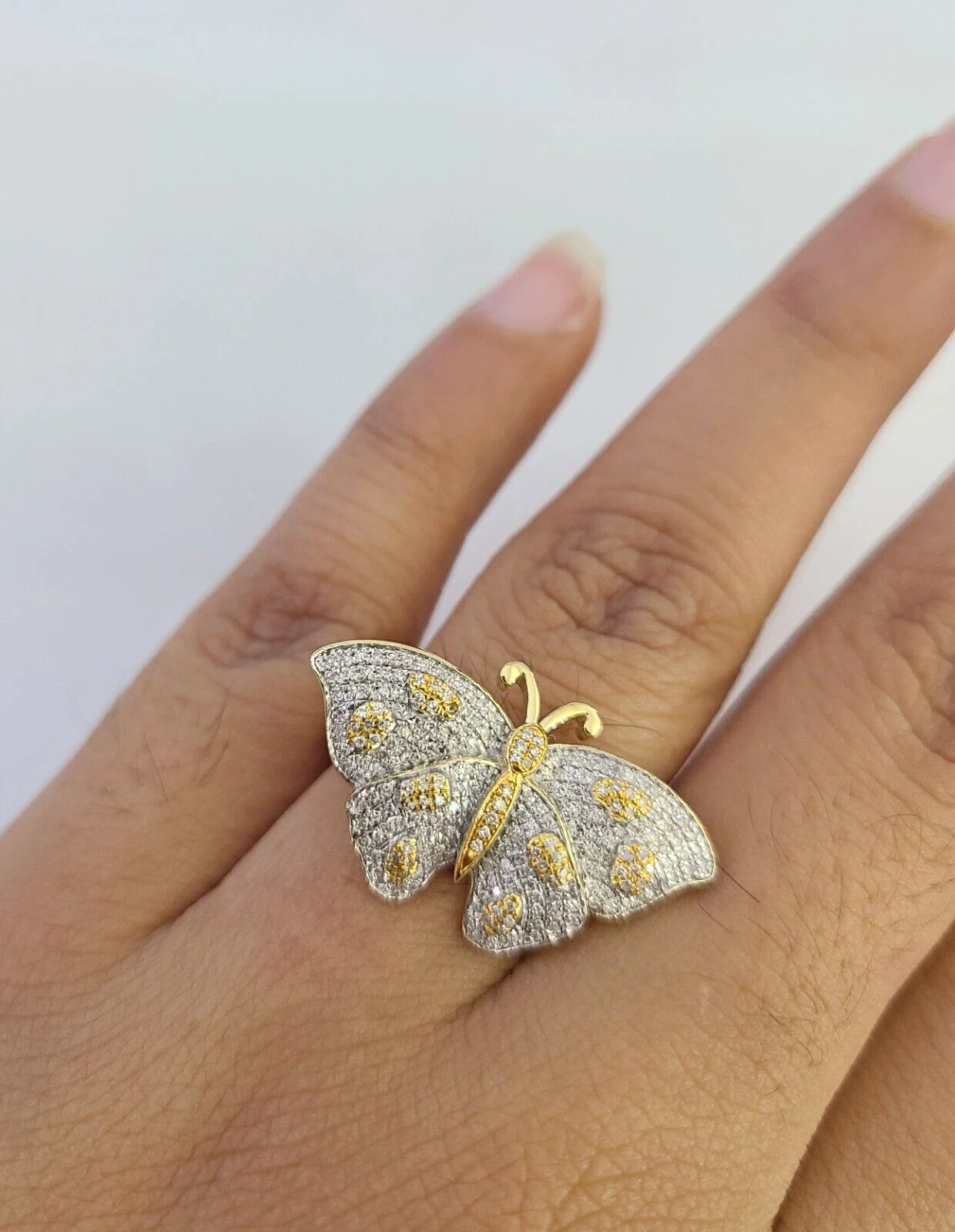 Real 10k Butterfly Diamond Ladies Ring Women Casual 10Kt Yellow Gold All Sizes - Image 2