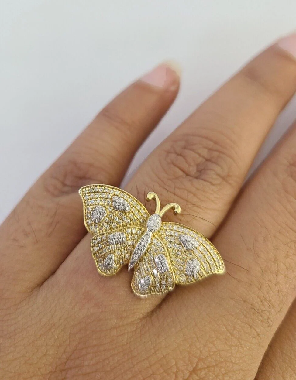 Real 10k Butterfly Diamond Ladies Ring Women Casual 10Kt Yellow Gold All Sizes - Image 3