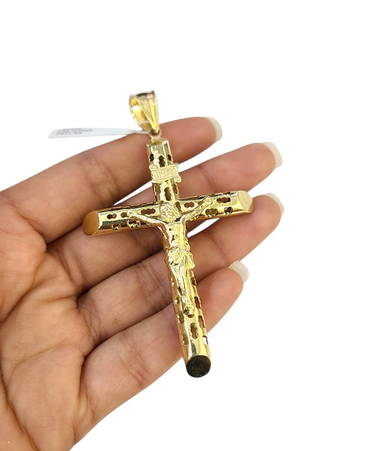 Real 10k Charm Pendant Christ Cross INRI Yellow Gold 10KT