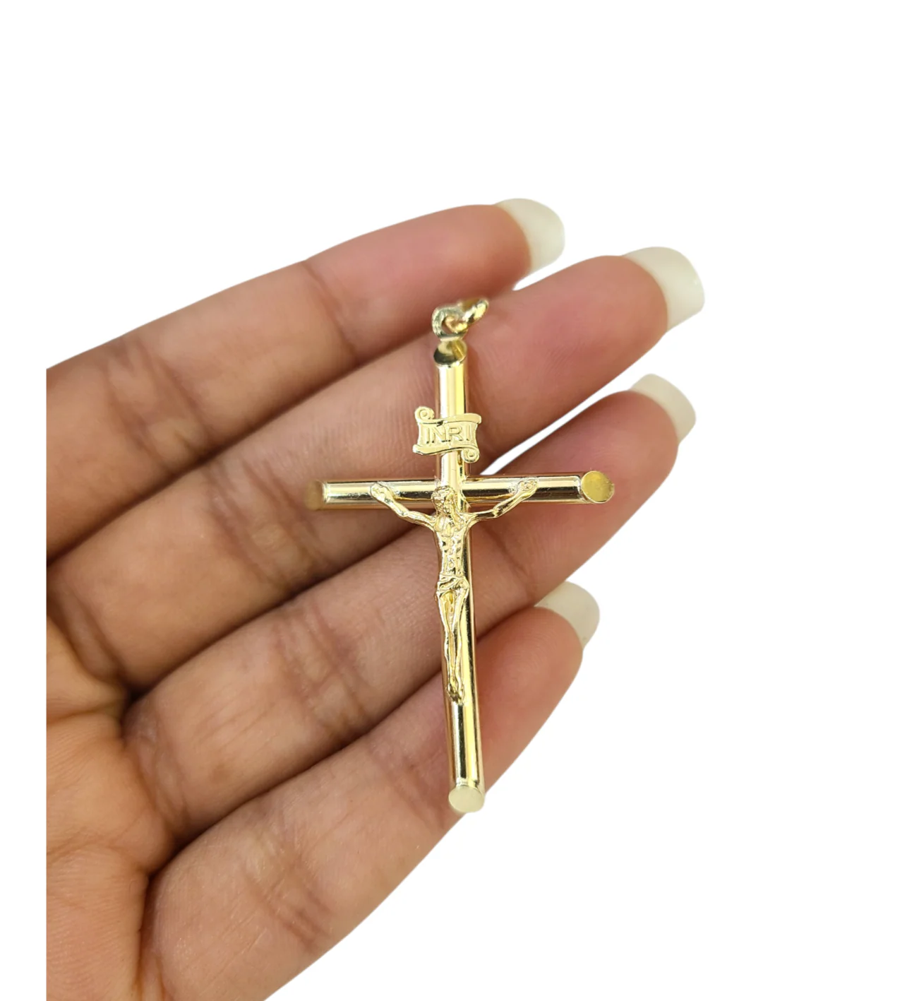 Real 10k Charm Pendant Christ Cross INRI Yellow Gold 10KT 2 inches - Image 2