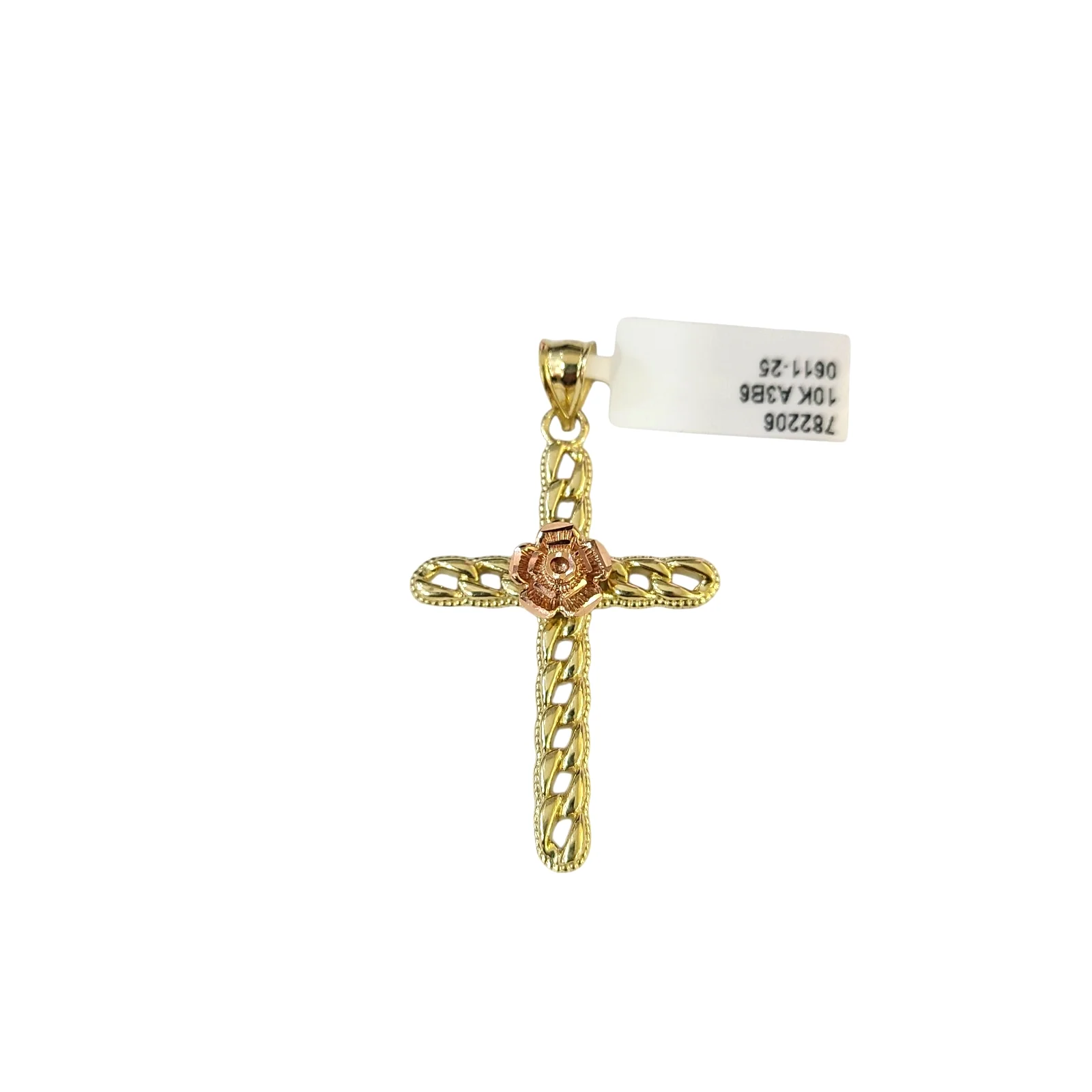 Real 10k Charm Pendant Christ Cross Rose Yellow Gold 10KT