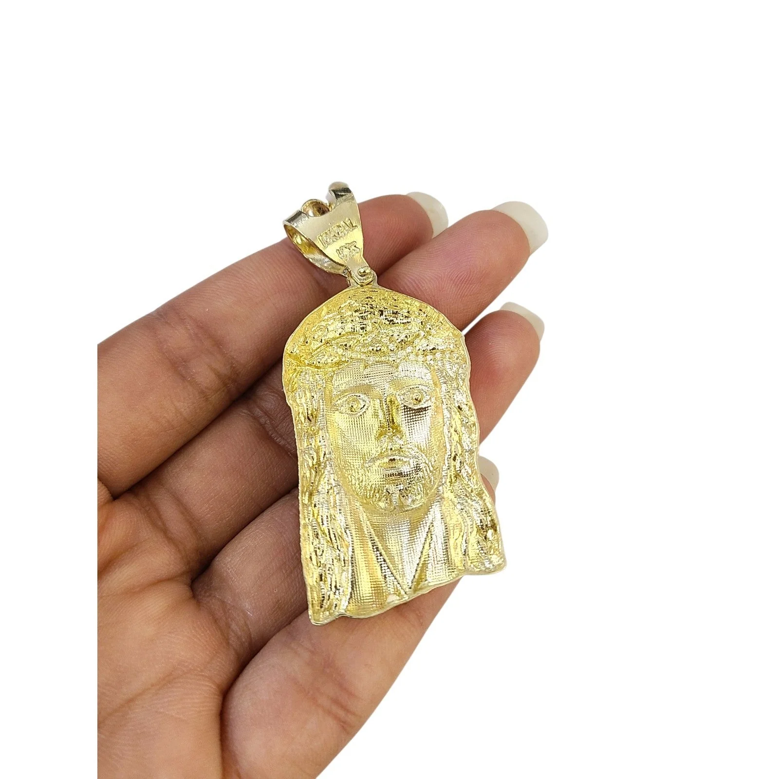 Real 10k Charm Pendant Religious Head Christ Yellow Gold 10KT - Image 5